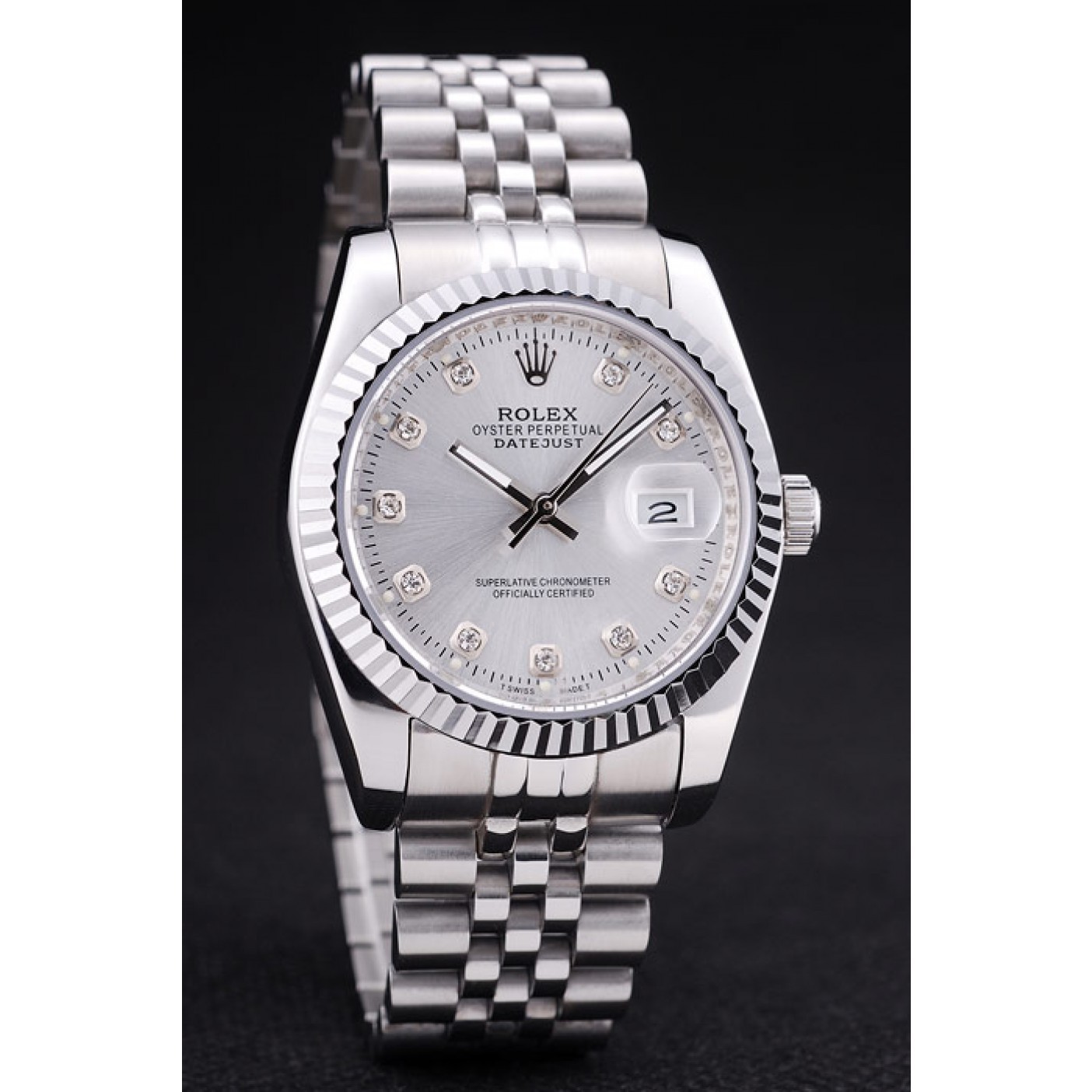 MiroTime Rolex Datejust Silver Dial Diamonds Ribbed Bezel 7455
