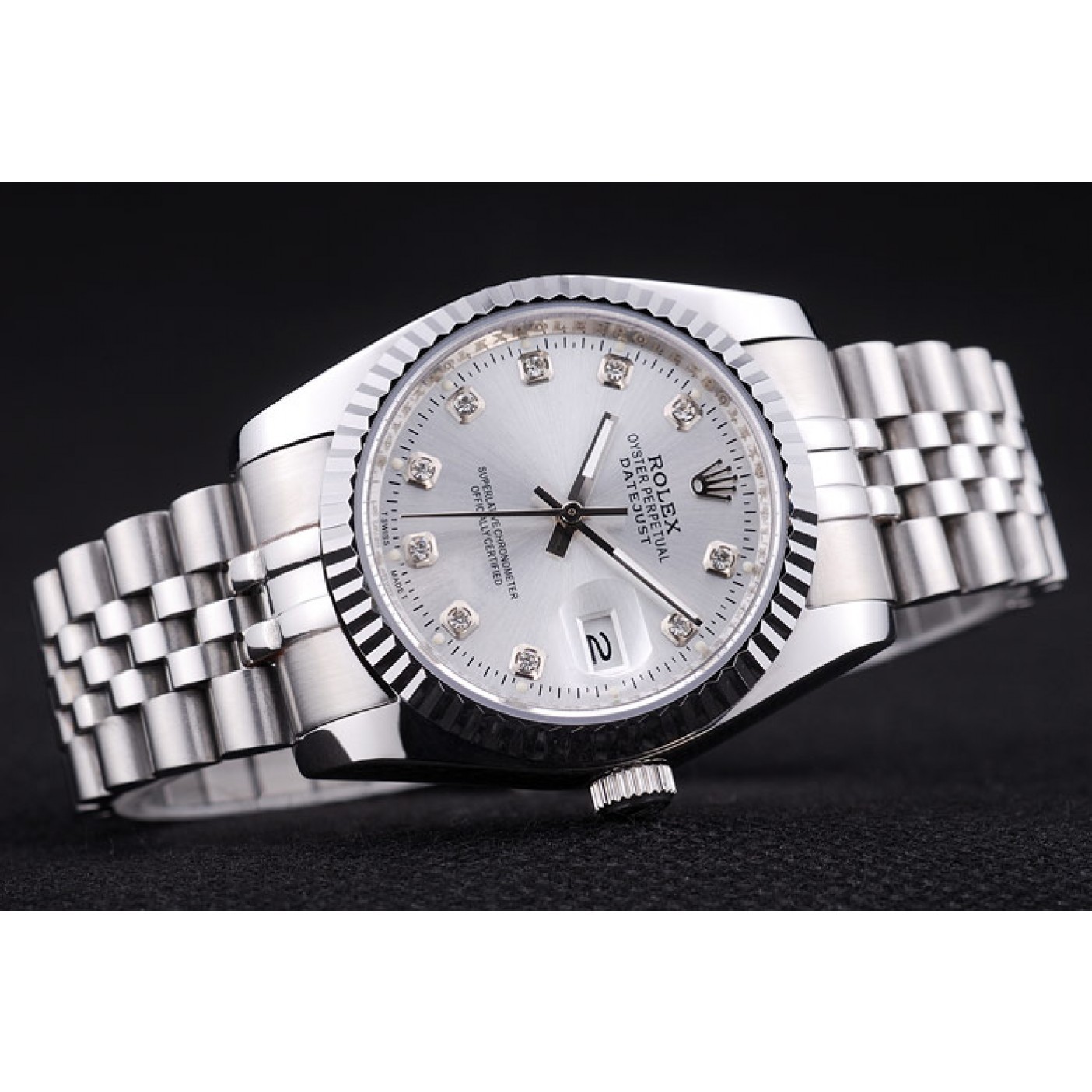 MiroTime Rolex Datejust Silver Dial Diamonds Ribbed Bezel 7455