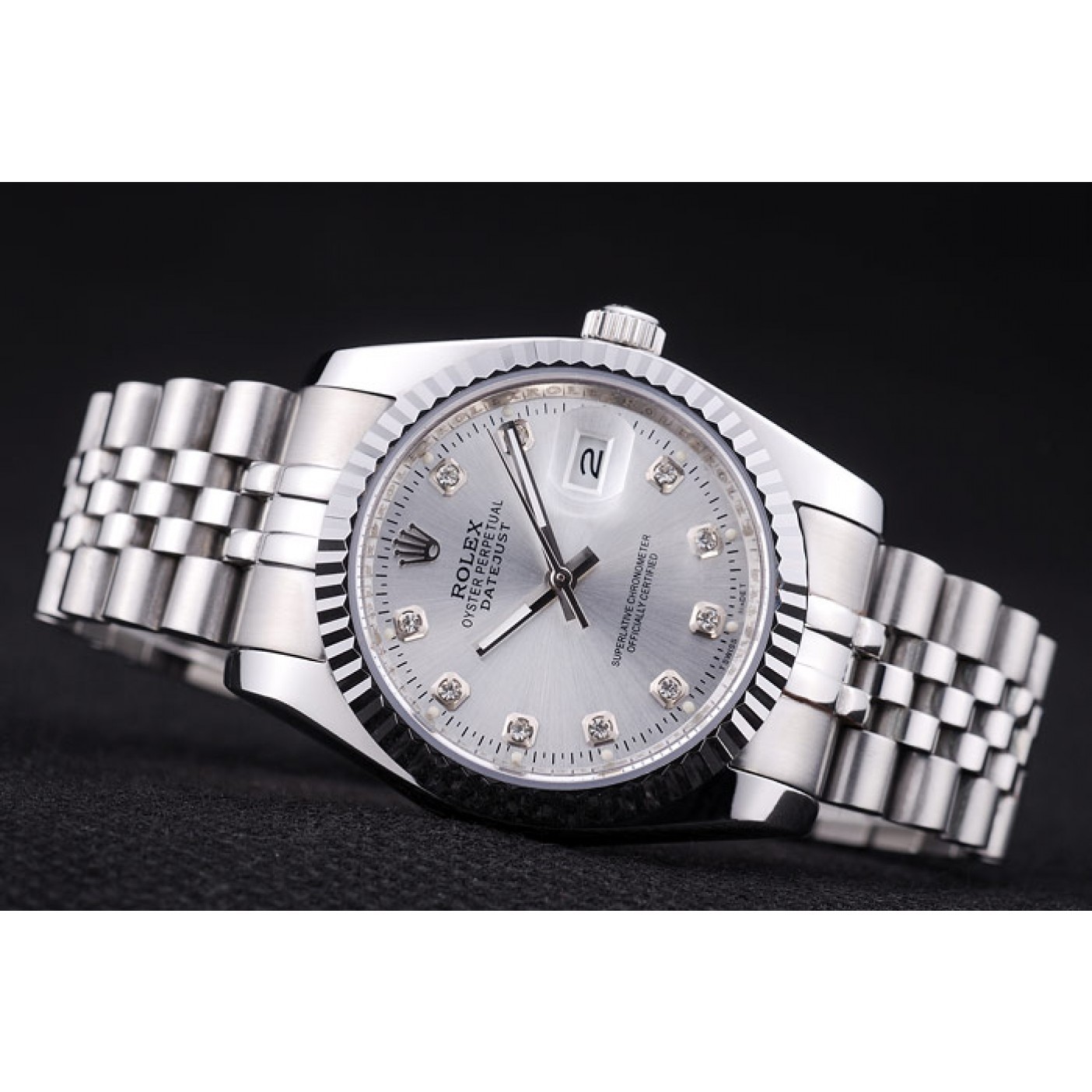 MiroTime Rolex Datejust Silver Dial Diamonds Ribbed Bezel 7455