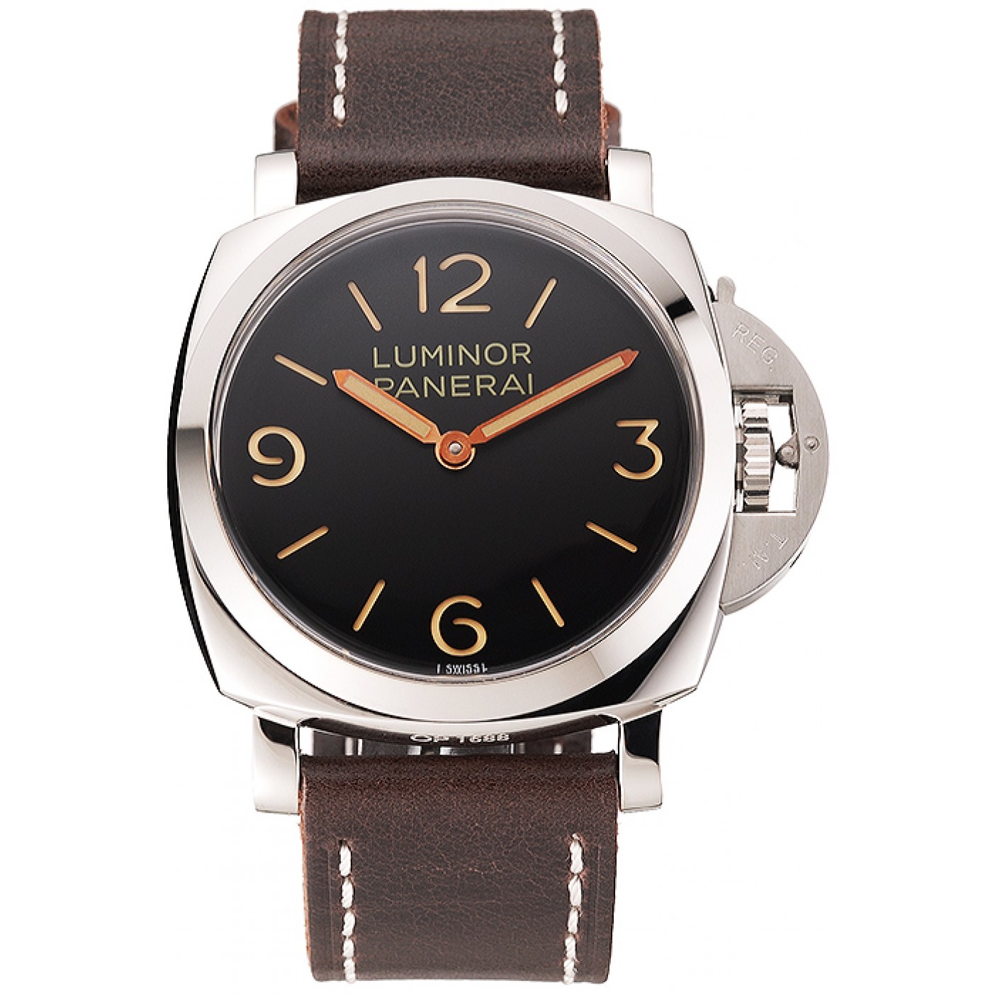 MiroTime Swiss Panerai Luminor Black Dial Stainless Steel Case Brown Leather Strap 1453854
