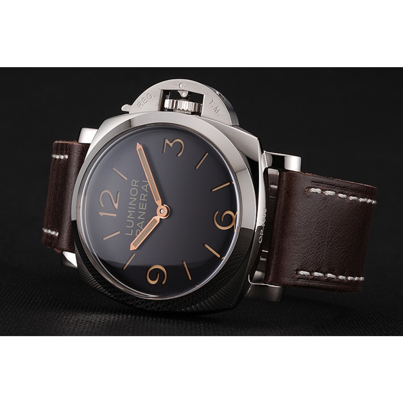 MiroTime Swiss Panerai Luminor Black Dial Stainless Steel Case Brown Leather Strap 1453854