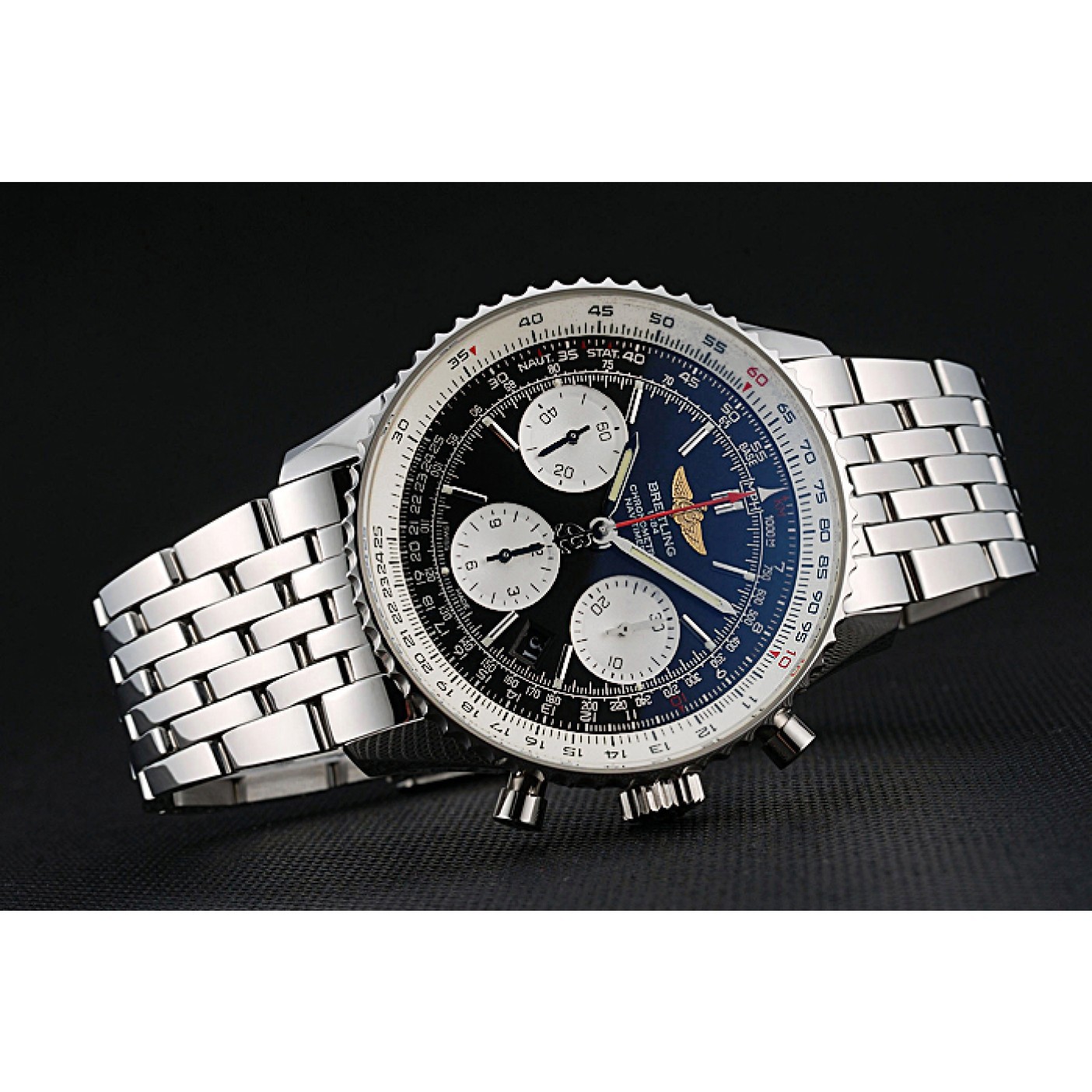 MiroTime Swiss Breitling Navitimer Black Dial Stainless Steel Bracelet 622442