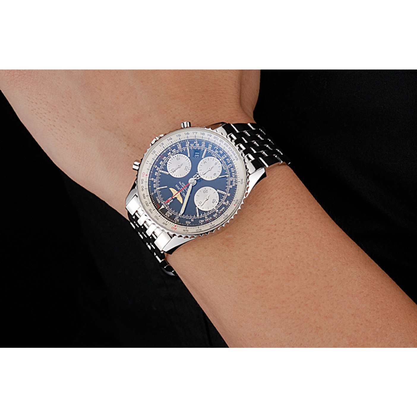 MiroTime Swiss Breitling Navitimer Black Dial Stainless Steel Bracelet 622442