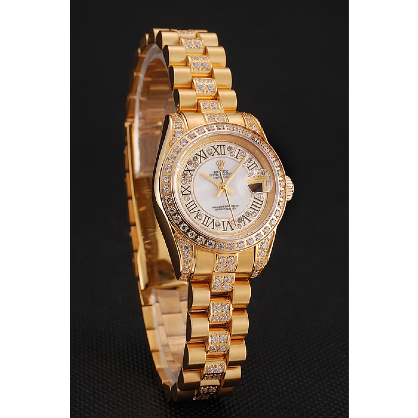 MiroTime Swiss Rolex DayJust Diamond Pave White Dial Gold Diamond Bracelet 1453957