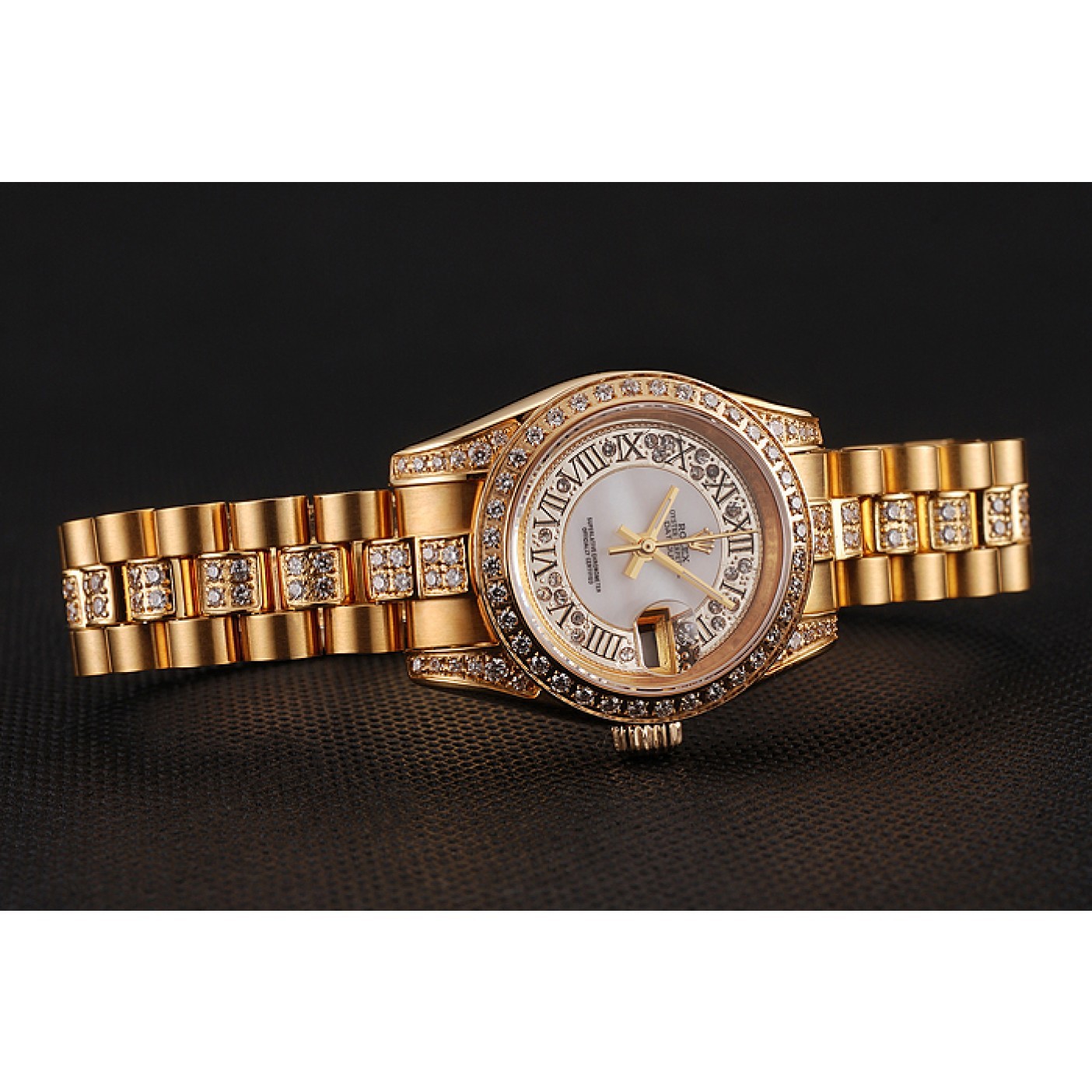 MiroTime Swiss Rolex DayJust Diamond Pave White Dial Gold Diamond Bracelet 1453957