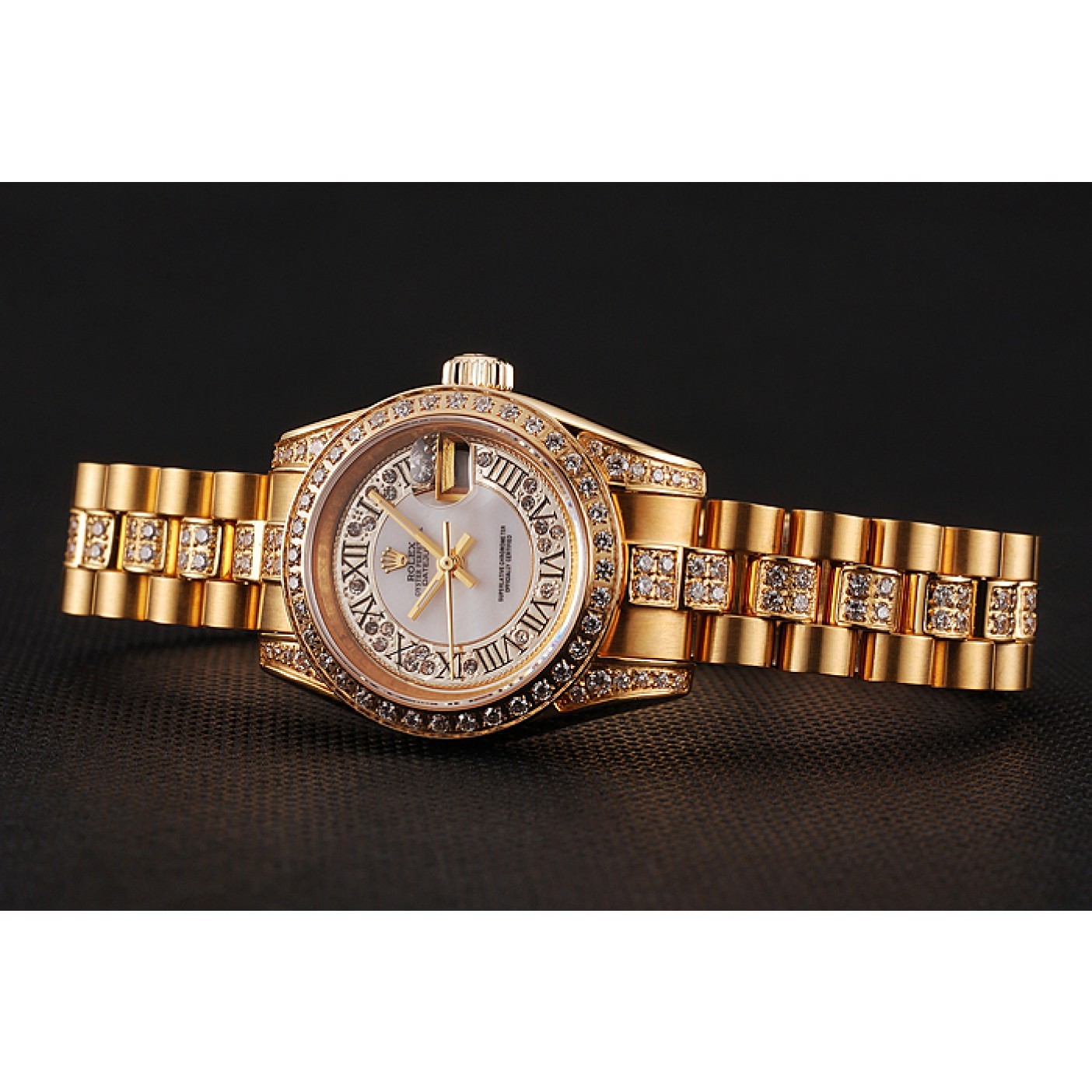 MiroTime Swiss Rolex DayJust Diamond Pave White Dial Gold Diamond Bracelet 1453957