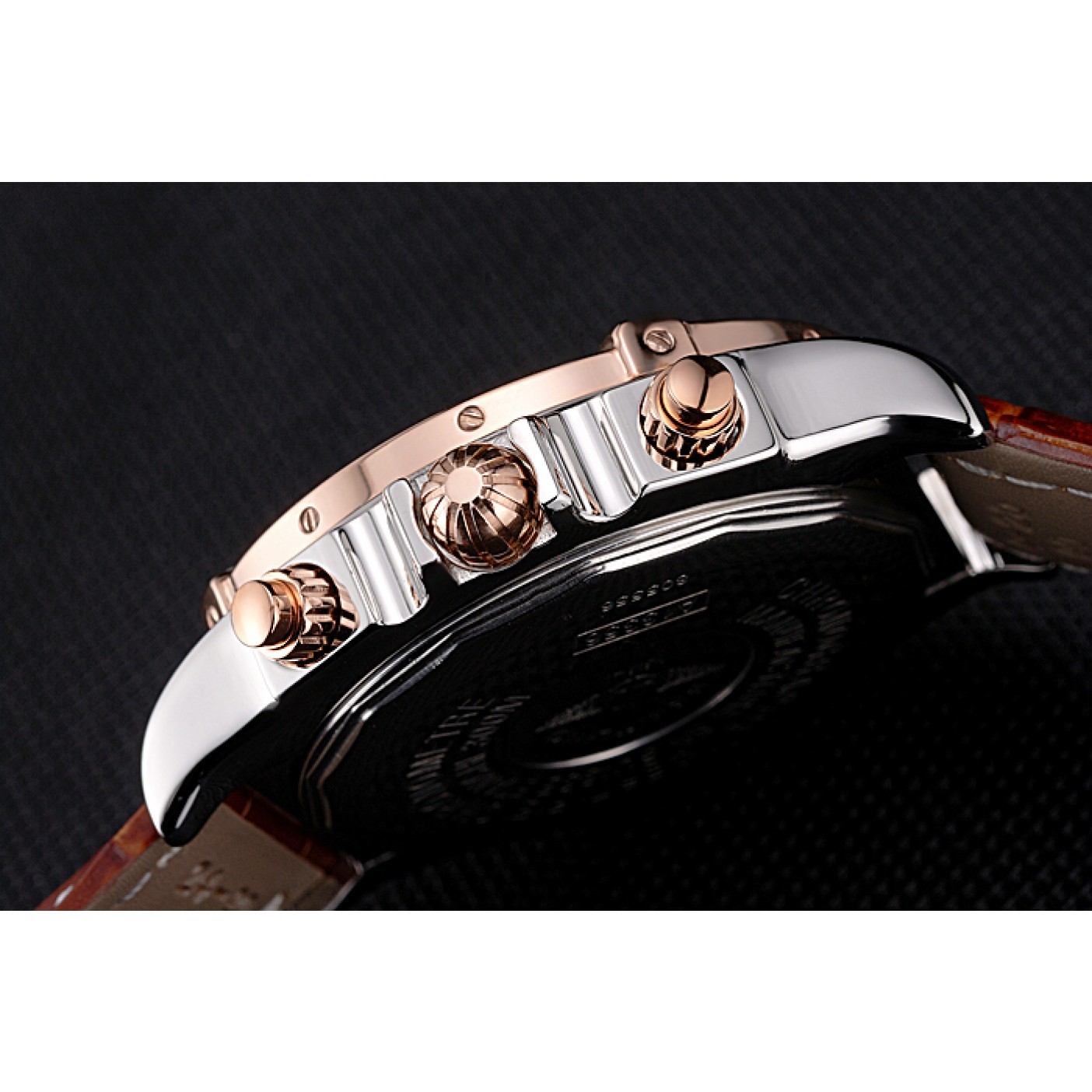 MiroTime Breitling Chronomat Brown Dial Rose Gold Bezel And Subdials Stainless Steel Case Brown Leather Strap
