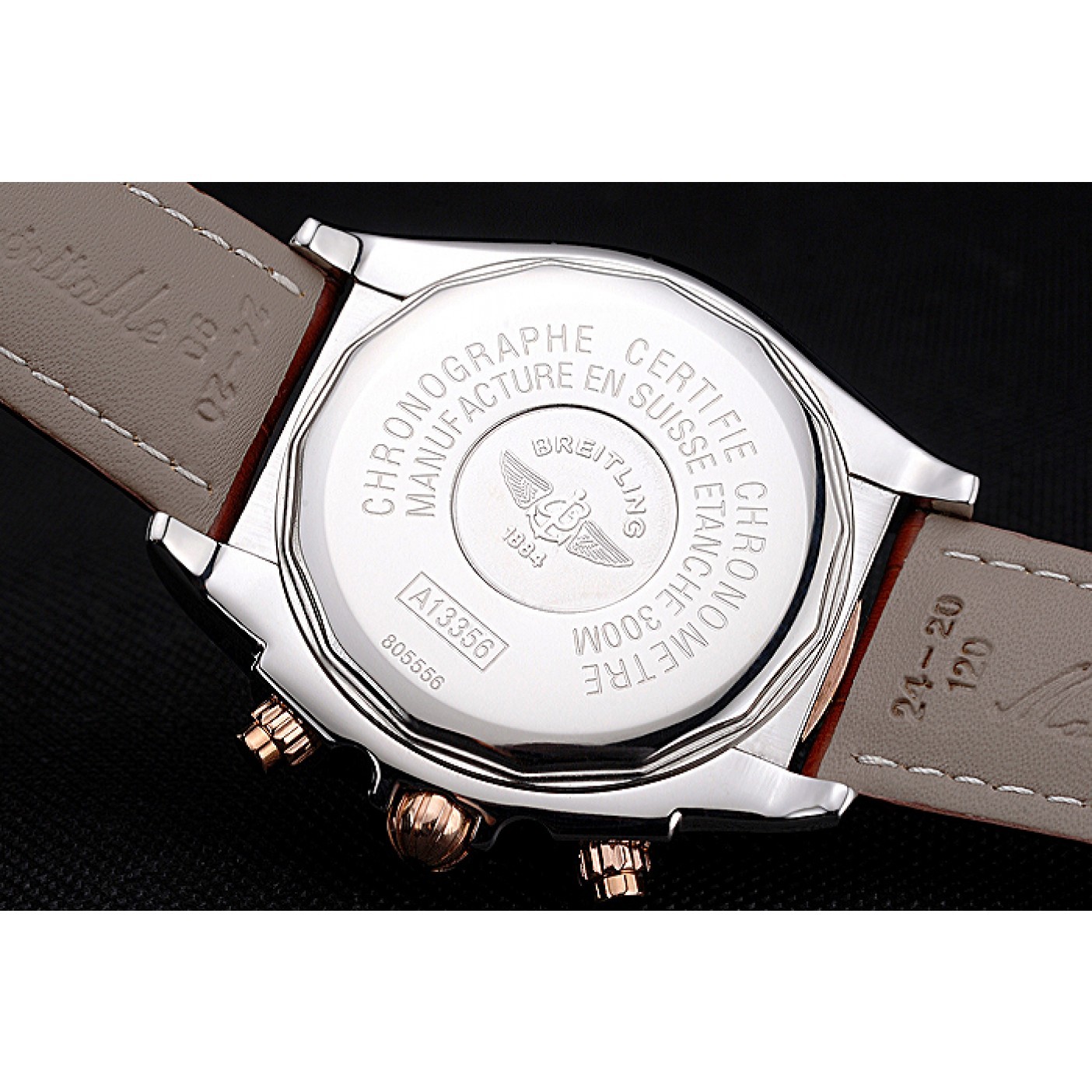MiroTime Breitling Chronomat Brown Dial Rose Gold Bezel And Subdials Stainless Steel Case Brown Leather Strap