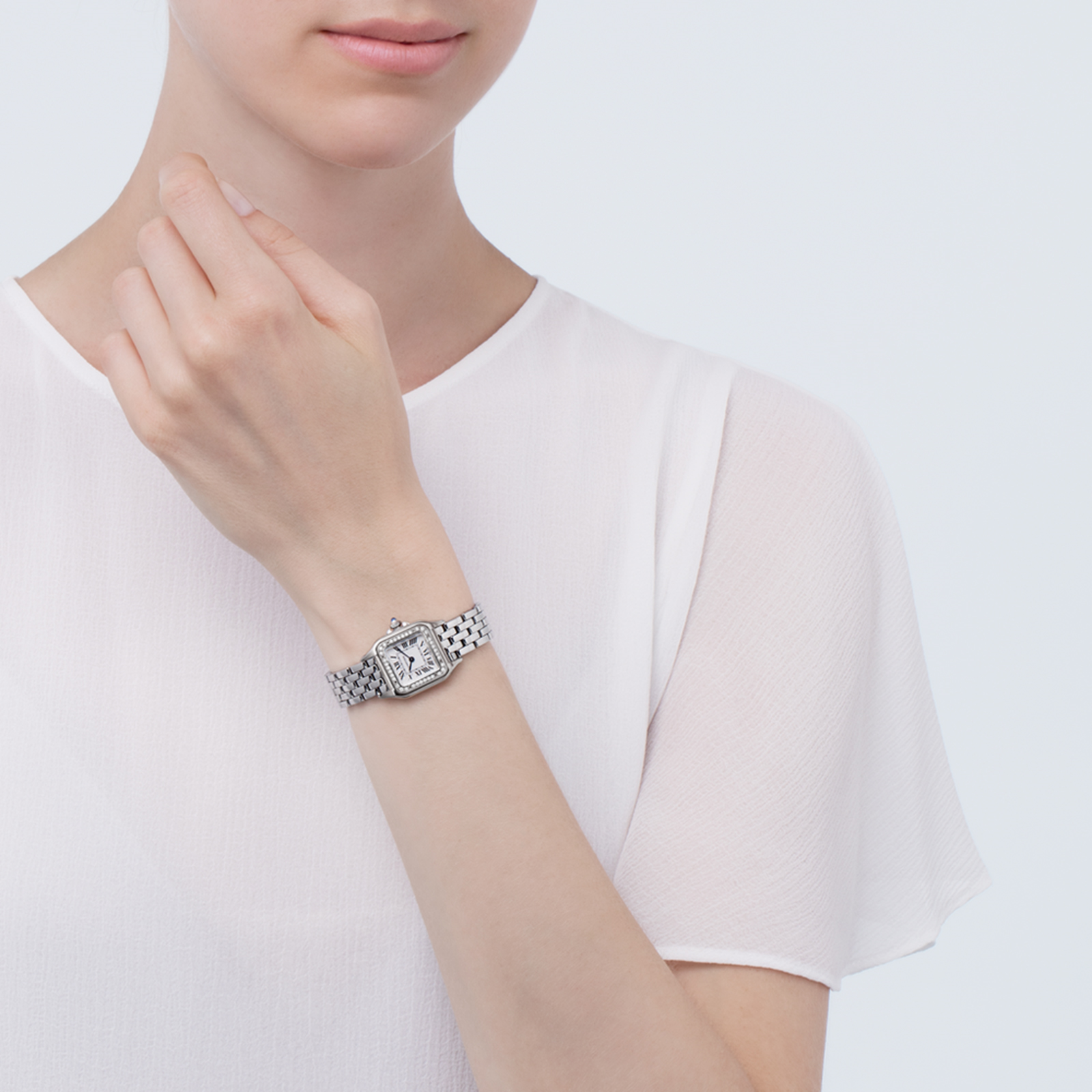 MiroTime Swiss Panthère de Cartier watch, Small model, steel, diamonds