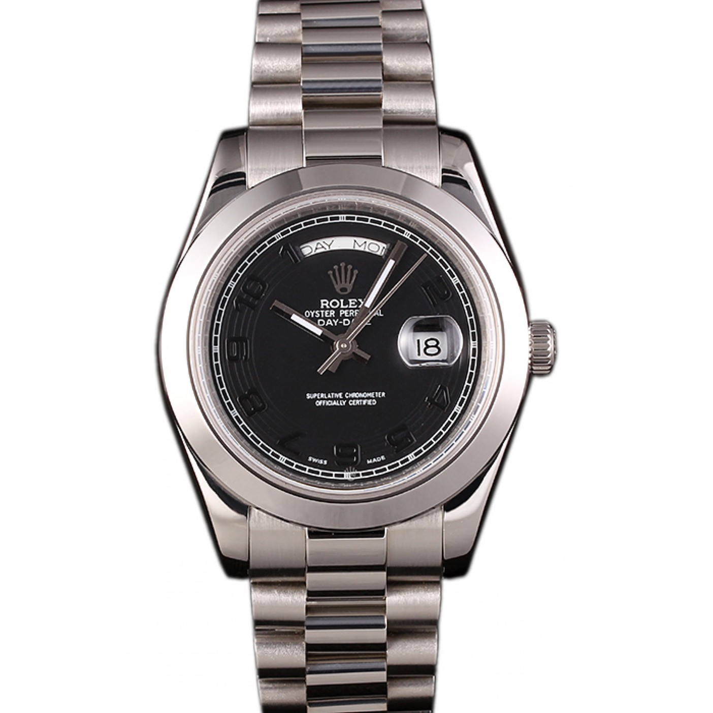 MiroTime Swiss Rolex Daydate Stainless Steel Bracelet Black Dial 80294