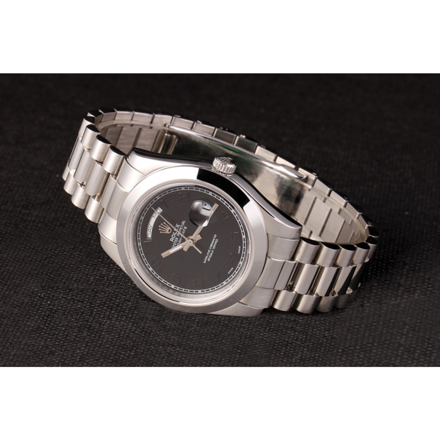 MiroTime Swiss Rolex Daydate Stainless Steel Bracelet Black Dial 80294