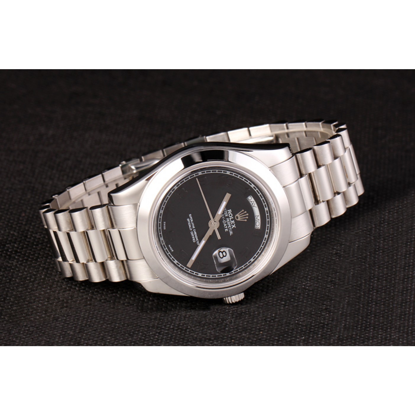 MiroTime Swiss Rolex Daydate Stainless Steel Bracelet Black Dial 80294