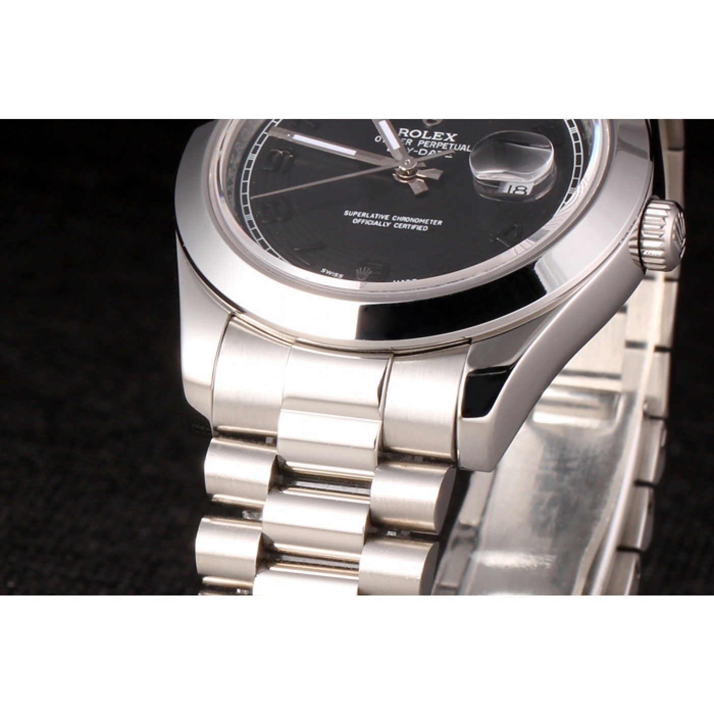 MiroTime Swiss Rolex Daydate Stainless Steel Bracelet Black Dial 80294