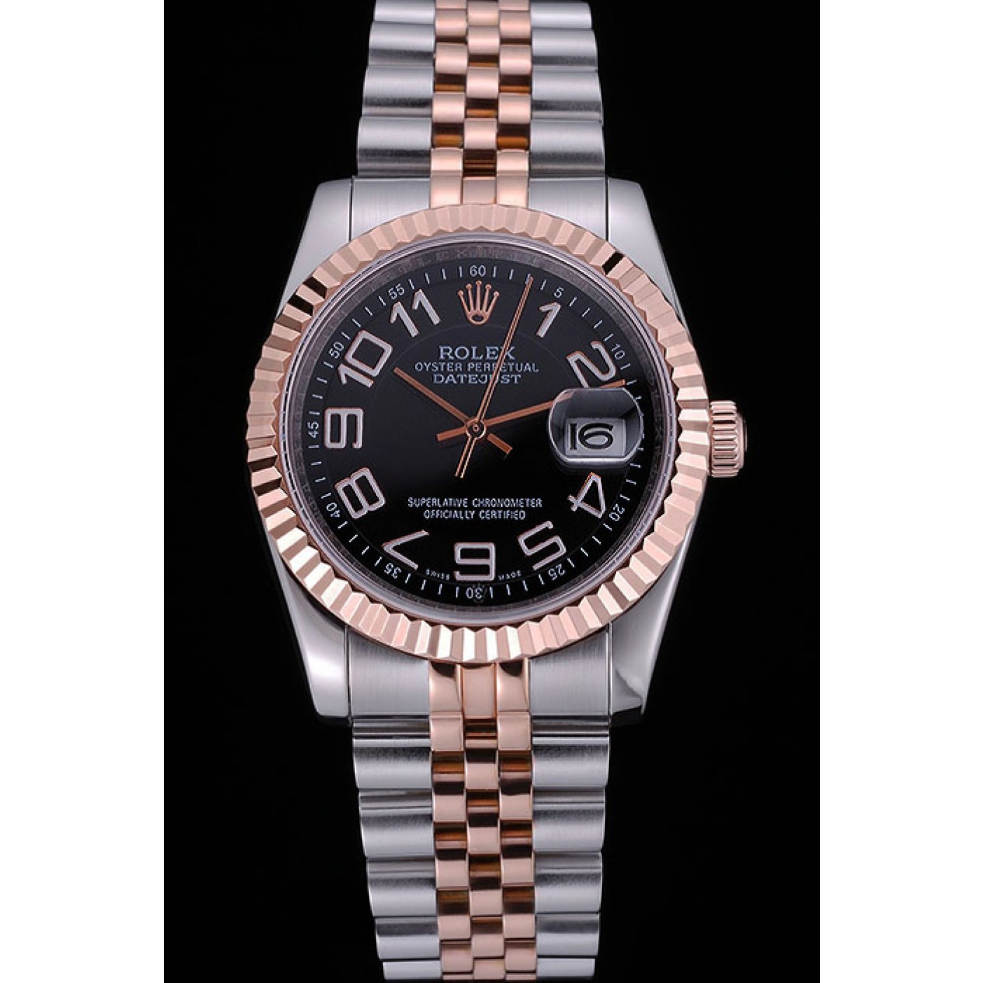 MiroTime Rolex DateJust Black Dial Stainless Steel and Gold Bracelet 622545
