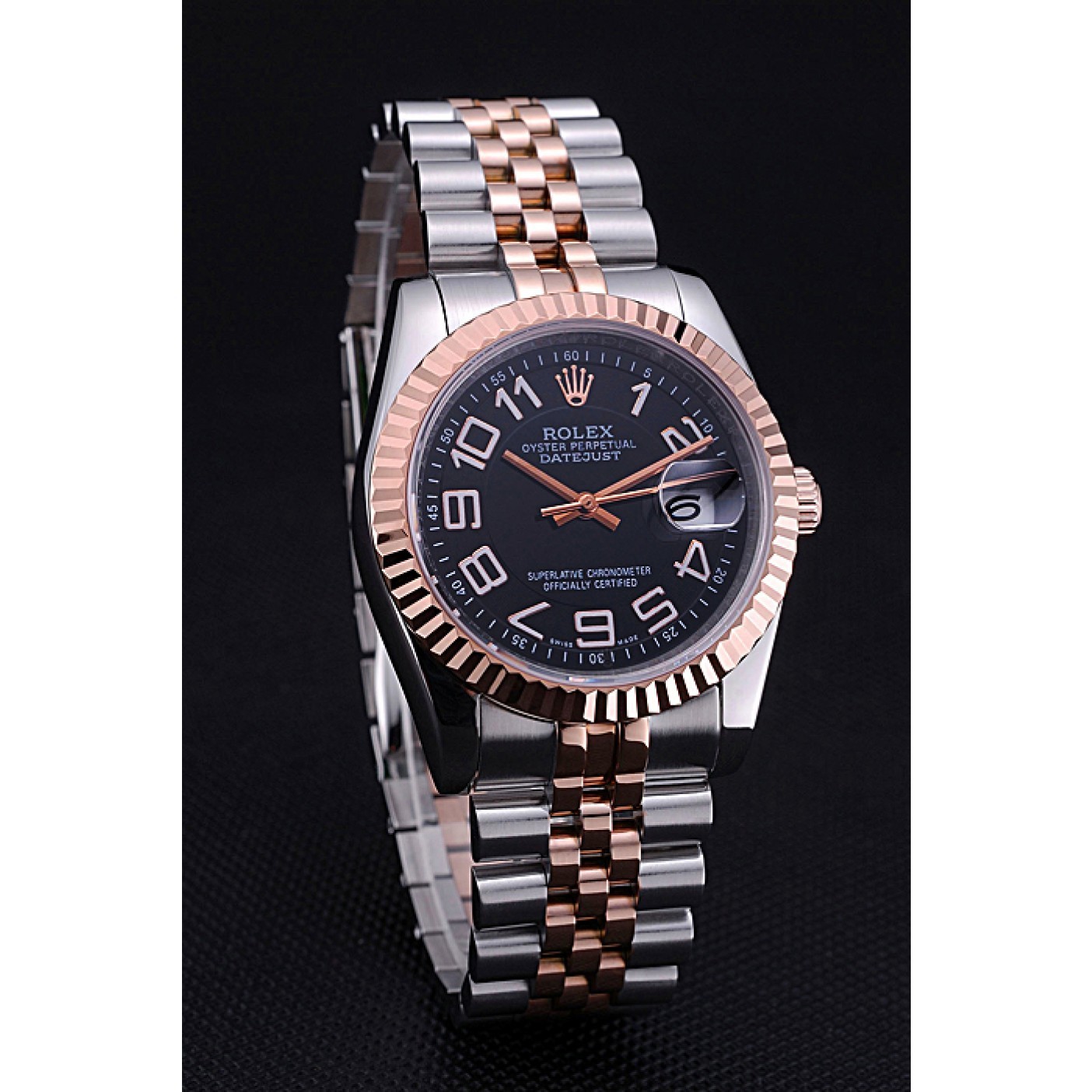 MiroTime Rolex DateJust Black Dial Stainless Steel and Gold Bracelet 622545