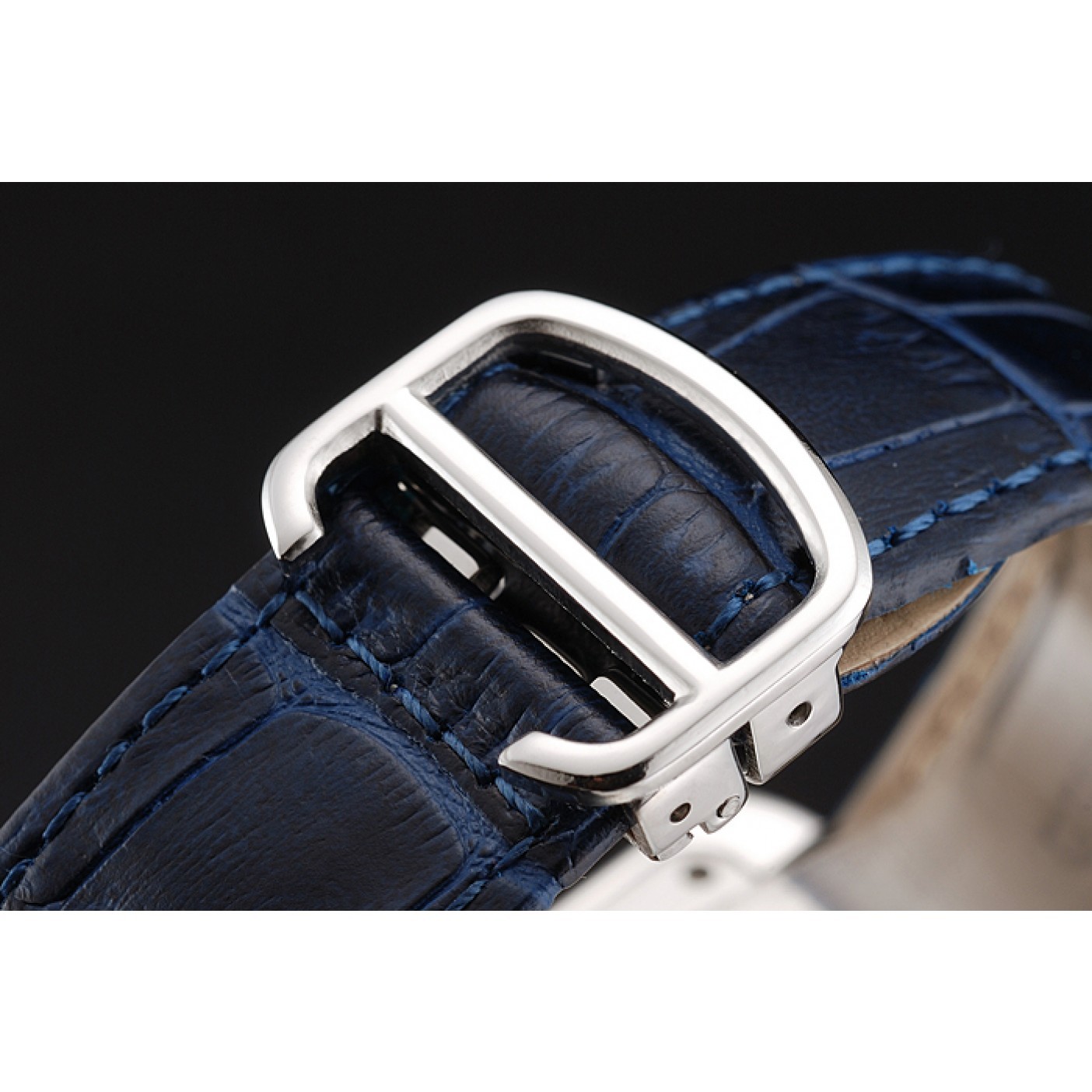 MiroTime Cartier Tank Anglaise 36mm White Dial Diamonds Steel Case Blue Leather Bracelet