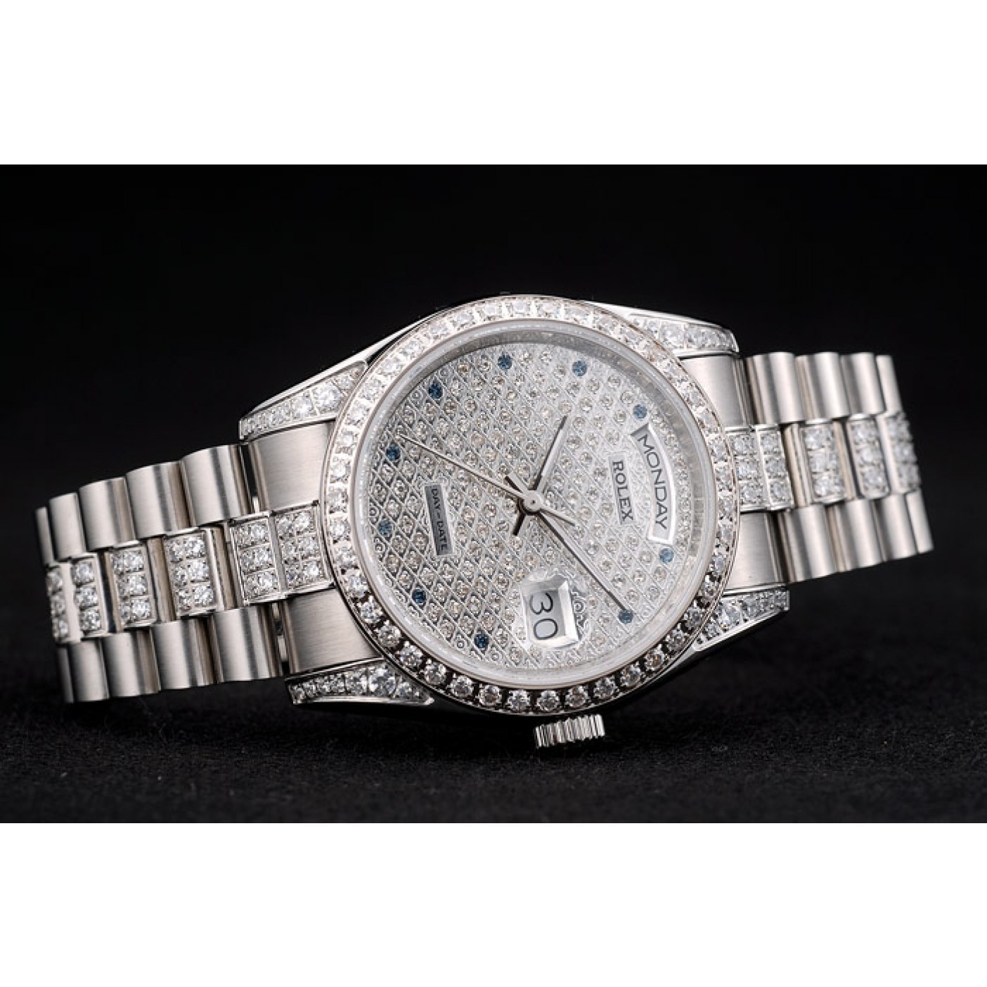 MiroTime Rolex DayDate Diamond Plated Stainless Steel Bracelet Diamond Plated Dial 41986