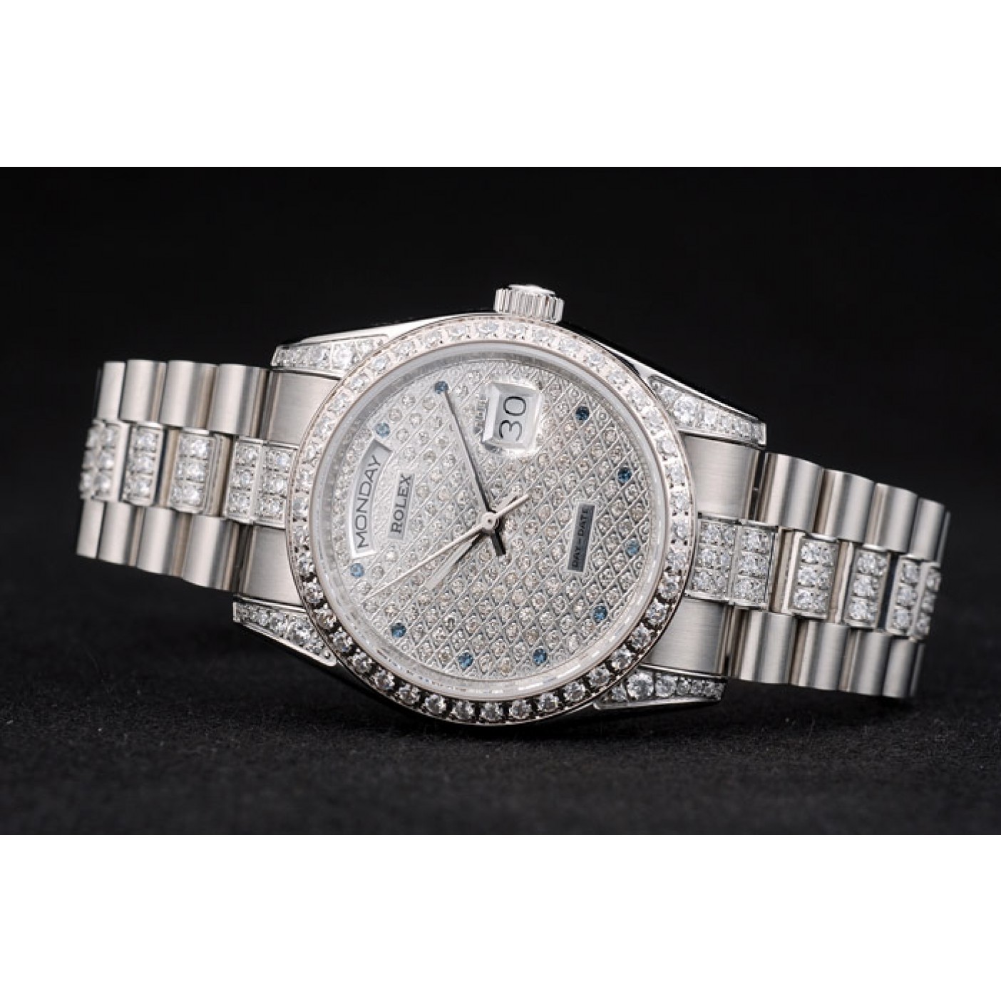 MiroTime Rolex DayDate Diamond Plated Stainless Steel Bracelet Diamond Plated Dial 41986
