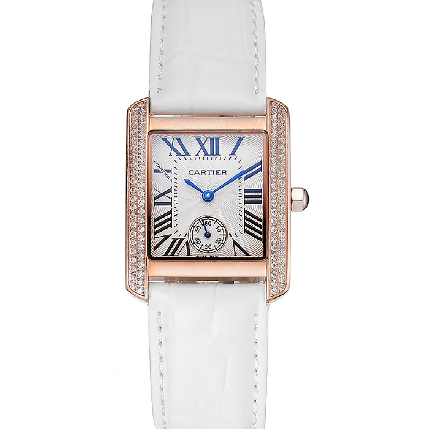 MiroTime Cartier Tank MC Gold Diamond Case White Dial White Leather Strap 622169