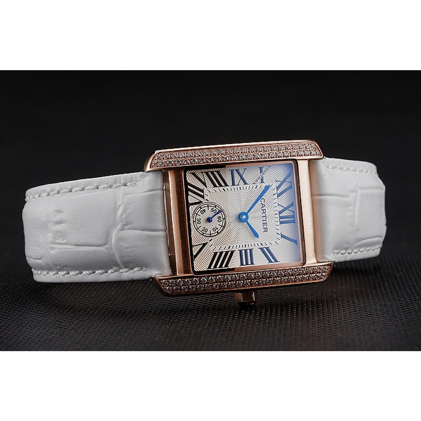 MiroTime Cartier Tank MC Gold Diamond Case White Dial White Leather Strap 622169