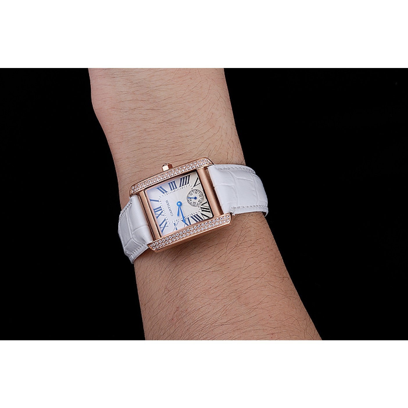 MiroTime Cartier Tank MC Gold Diamond Case White Dial White Leather Strap 622169
