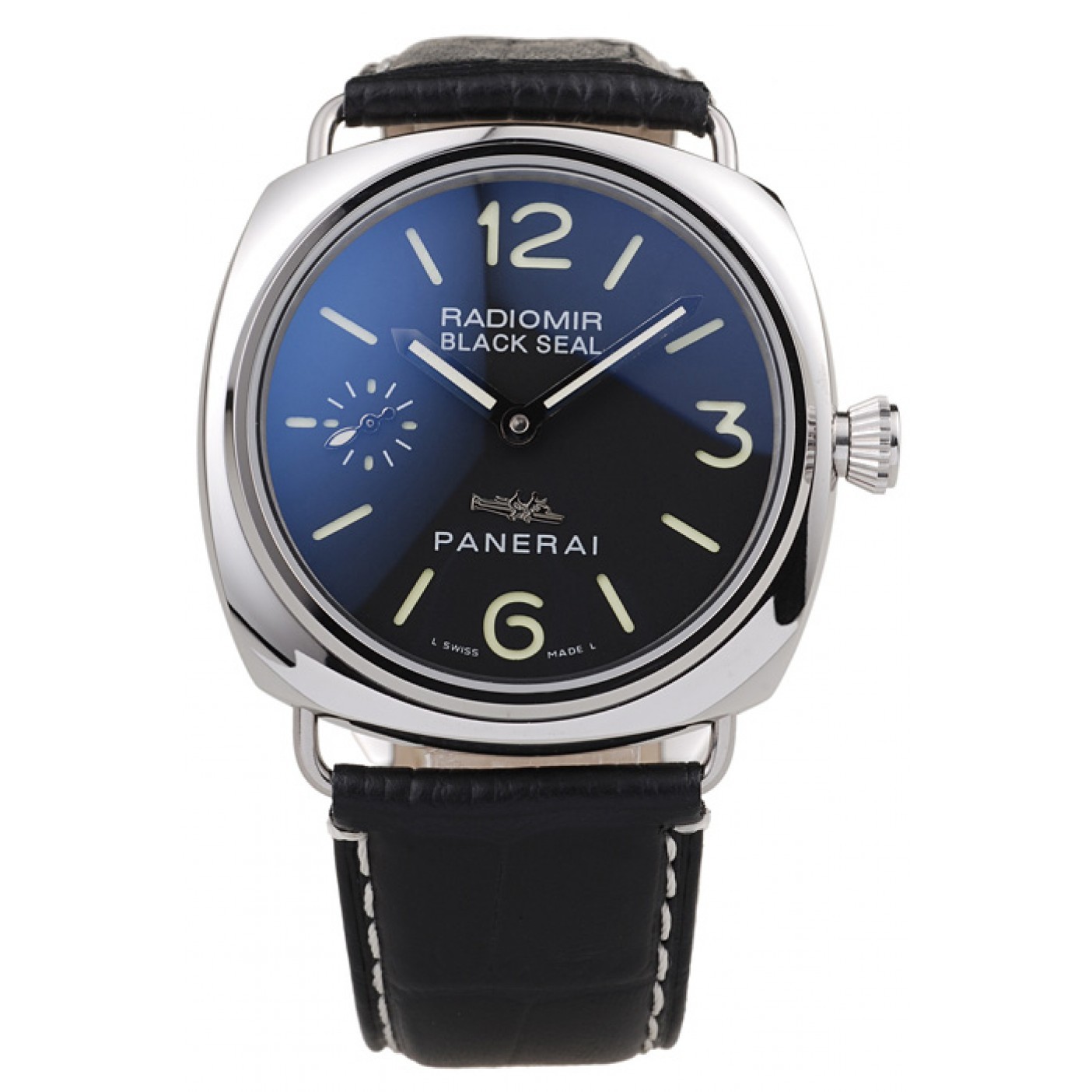 MiroTime Panerai Radiomir Polished Stainless Steel Case Black Dial Black Leather Strap 98140