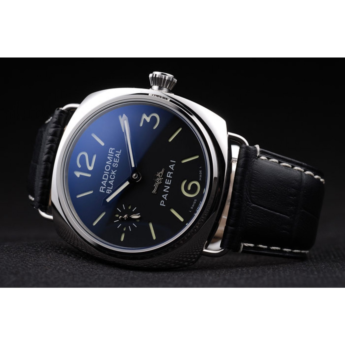 MiroTime Panerai Radiomir Polished Stainless Steel Case Black Dial Black Leather Strap 98140