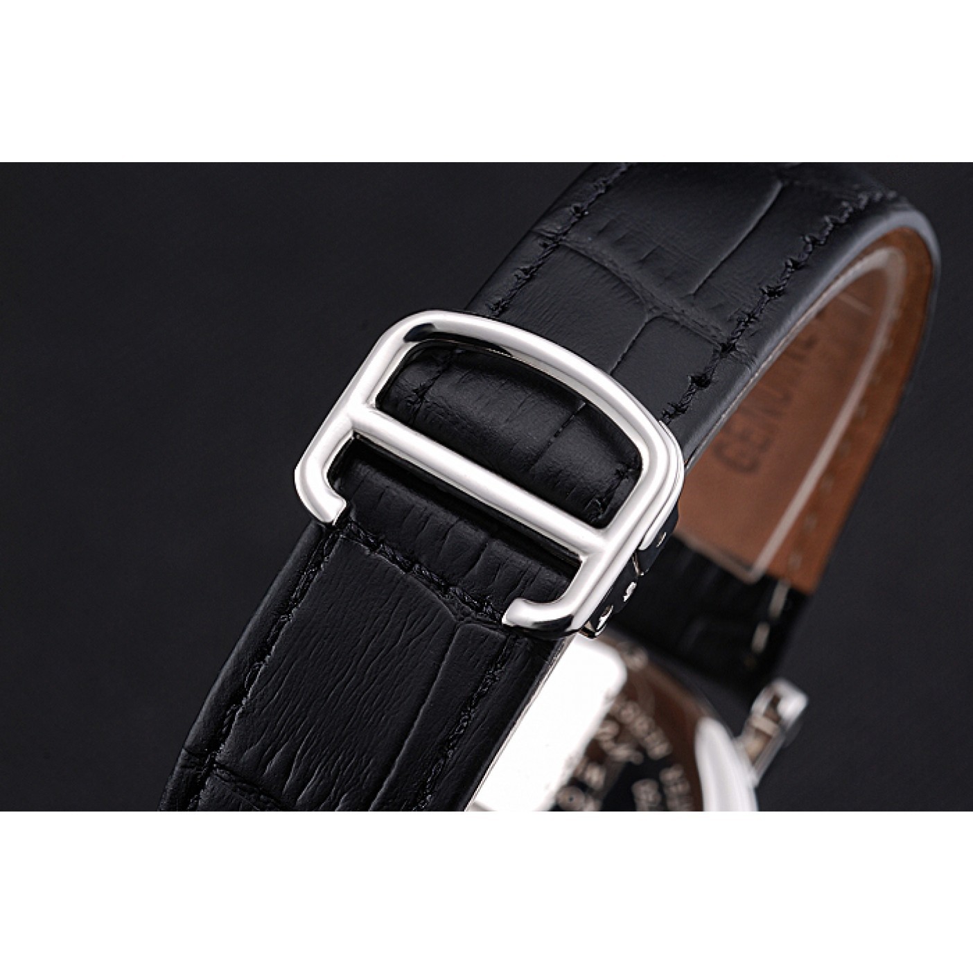 MiroTime Cartier Ronde Second Time Zone White Dial Stainless Steel Case With Diamonds Black Leather Strap 622804
