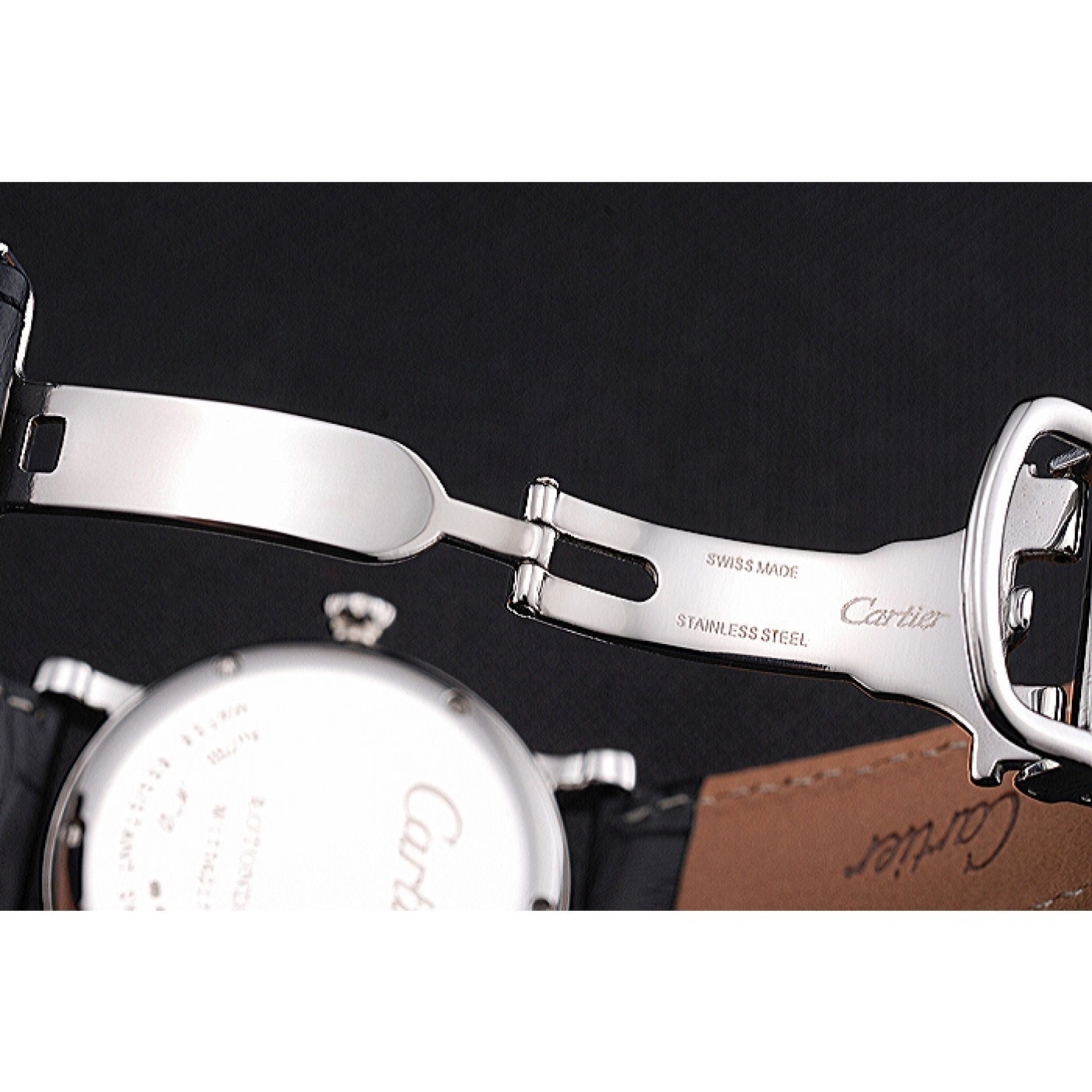 MiroTime Cartier Ronde Second Time Zone White Dial Stainless Steel Case With Diamonds Black Leather Strap 622804