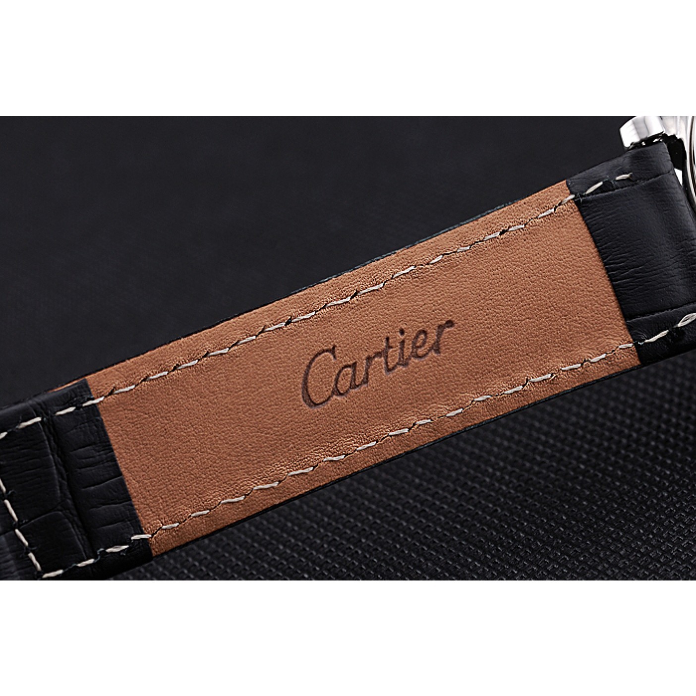 MiroTime Cartier Ronde Second Time Zone White Dial Stainless Steel Case With Diamonds Black Leather Strap 622804