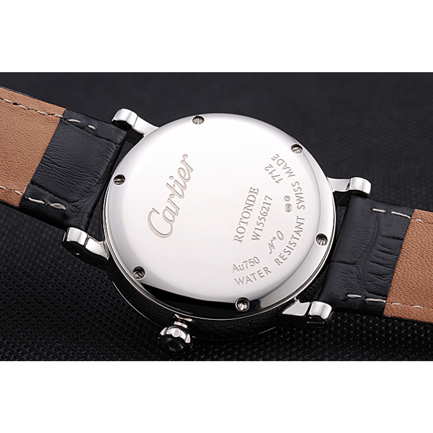 MiroTime Cartier Ronde Second Time Zone White Dial Stainless Steel Case With Diamonds Black Leather Strap 622804
