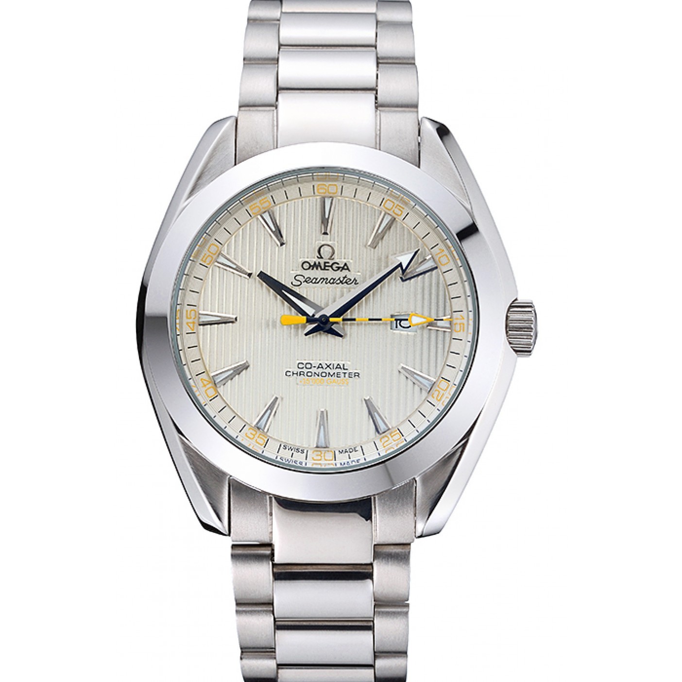 MiroTime Omega Seamaster Aqua Terra Ivory Dial Black And Yellow Seconds Hand Stainless Steel Bracelet 622525