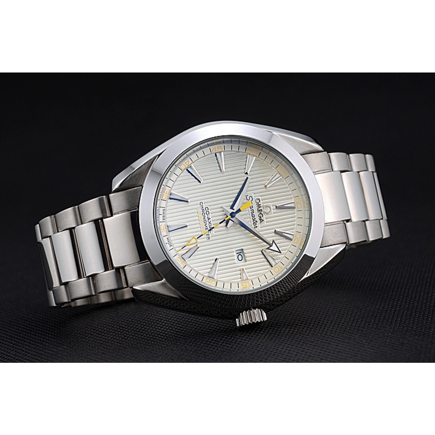 MiroTime Omega Seamaster Aqua Terra Ivory Dial Black And Yellow Seconds Hand Stainless Steel Bracelet 622525