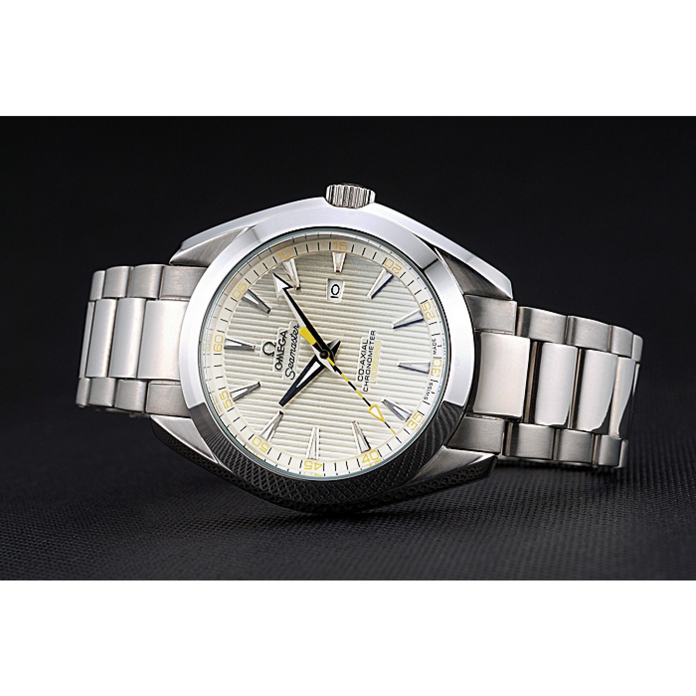 MiroTime Omega Seamaster Aqua Terra Ivory Dial Black And Yellow Seconds Hand Stainless Steel Bracelet 622525