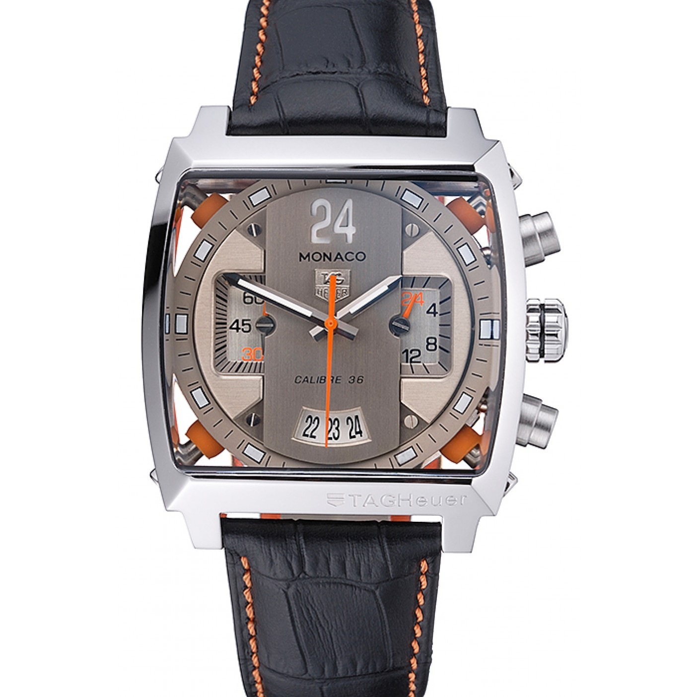 MiroTime Tag Heuer Monaco 24 Calibre 36 Chronograph Gold And Beige Dial Black Leather Strap 622274