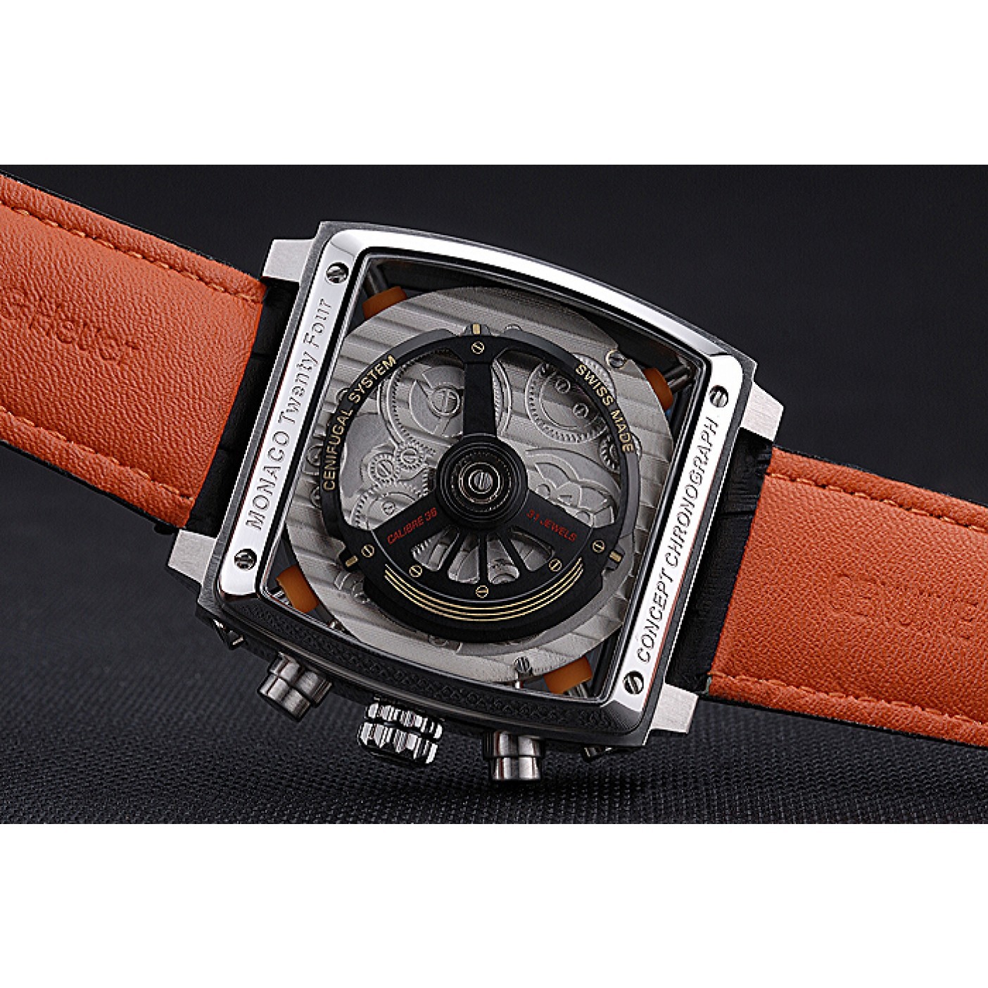 MiroTime Tag Heuer Monaco 24 Calibre 36 Chronograph Gold And Beige Dial Black Leather Strap 622274