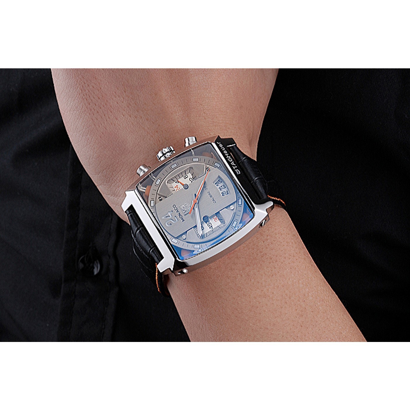 MiroTime Tag Heuer Monaco 24 Calibre 36 Chronograph Gold And Beige Dial Black Leather Strap 622274