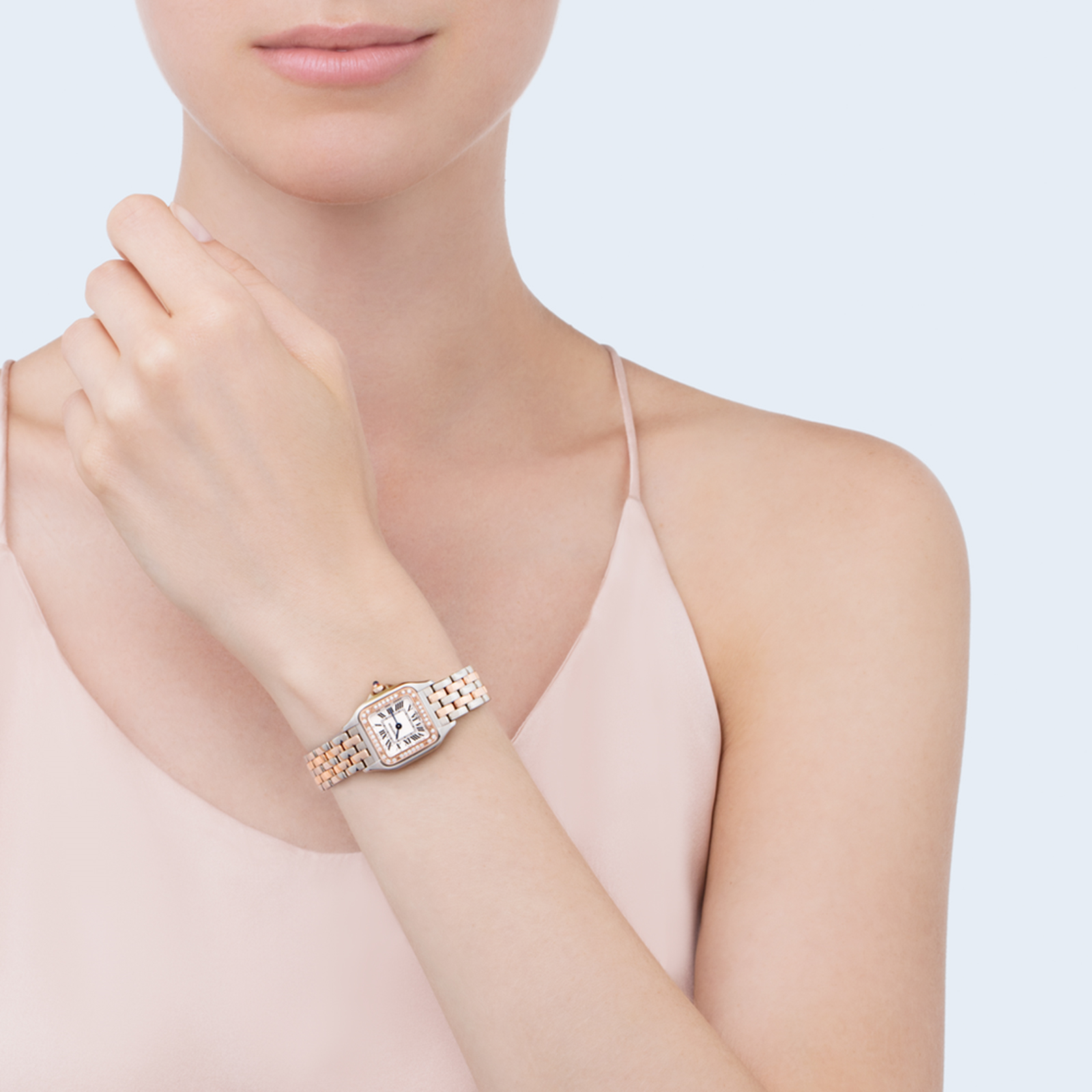 MiroTime Swiss Panthère de Cartier watch, Small model, rose gold and steel, diamonds