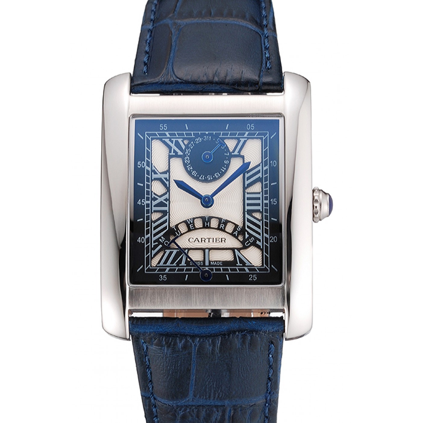 MiroTime Cartier Tank White Dial Stainless Steel Case Blue Leather Strap 622762