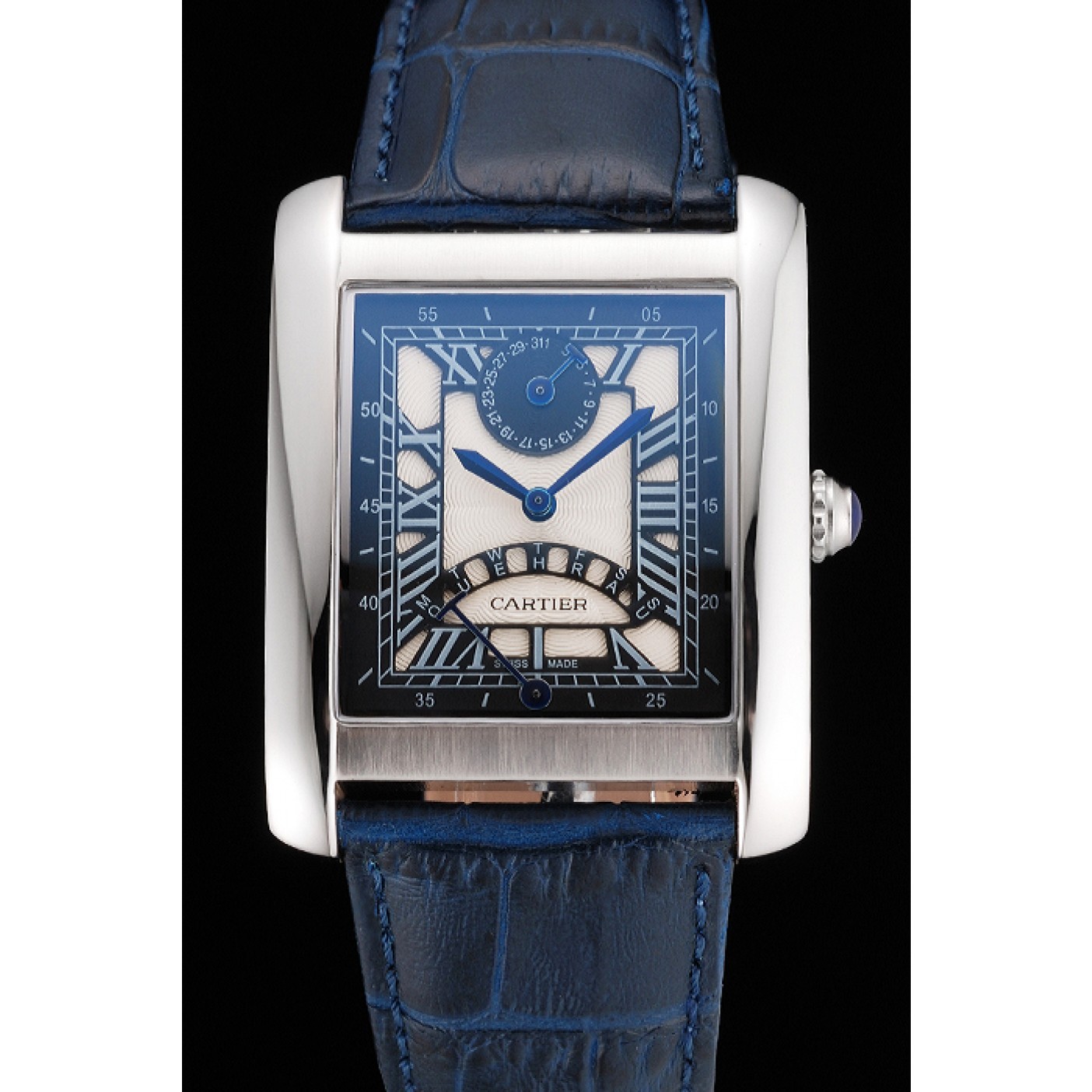 MiroTime Cartier Tank White Dial Stainless Steel Case Blue Leather Strap 622762