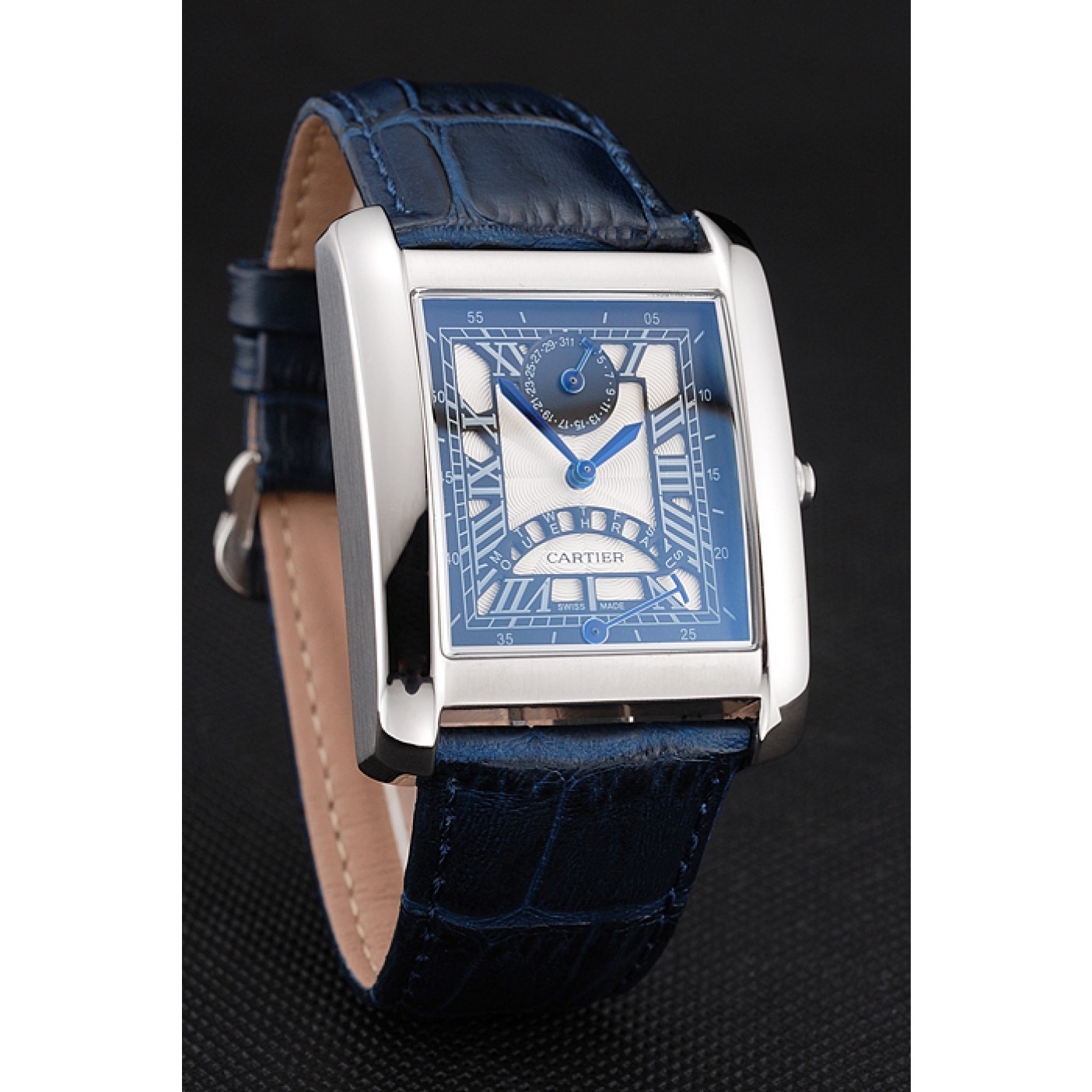 MiroTime Cartier Tank White Dial Stainless Steel Case Blue Leather Strap 622762