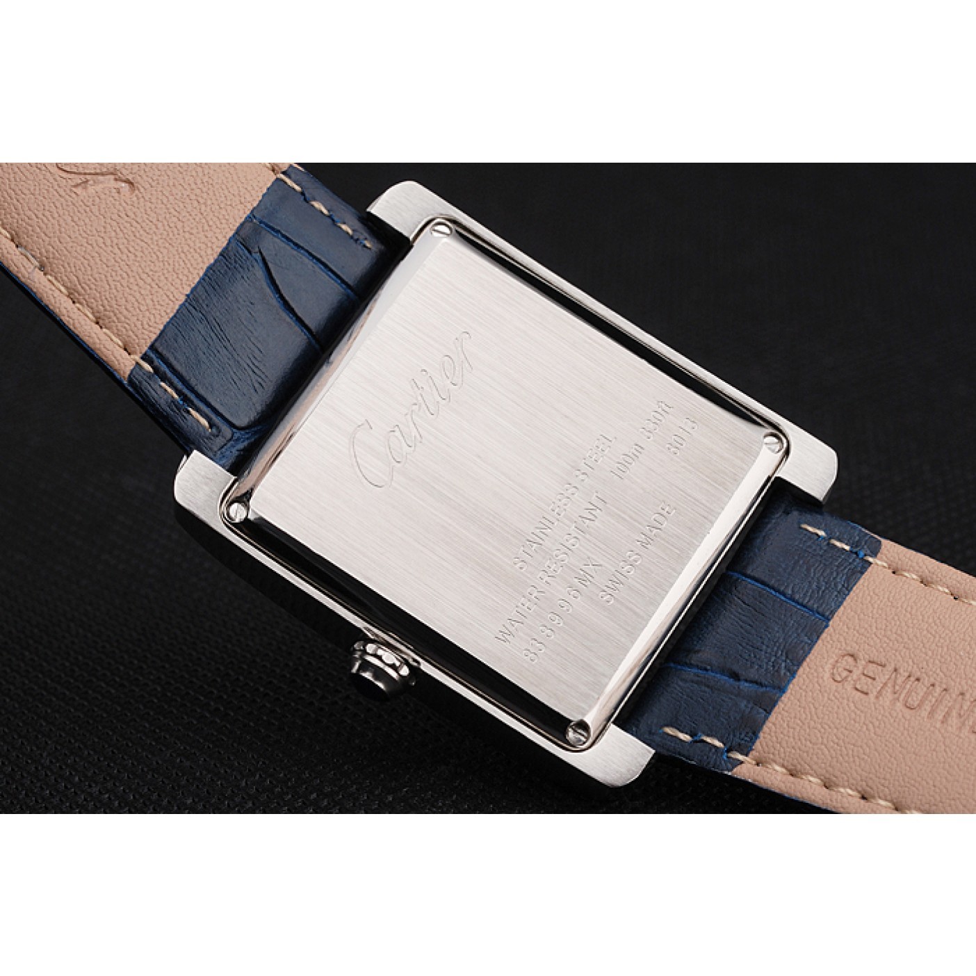 MiroTime Cartier Tank White Dial Stainless Steel Case Blue Leather Strap 622762