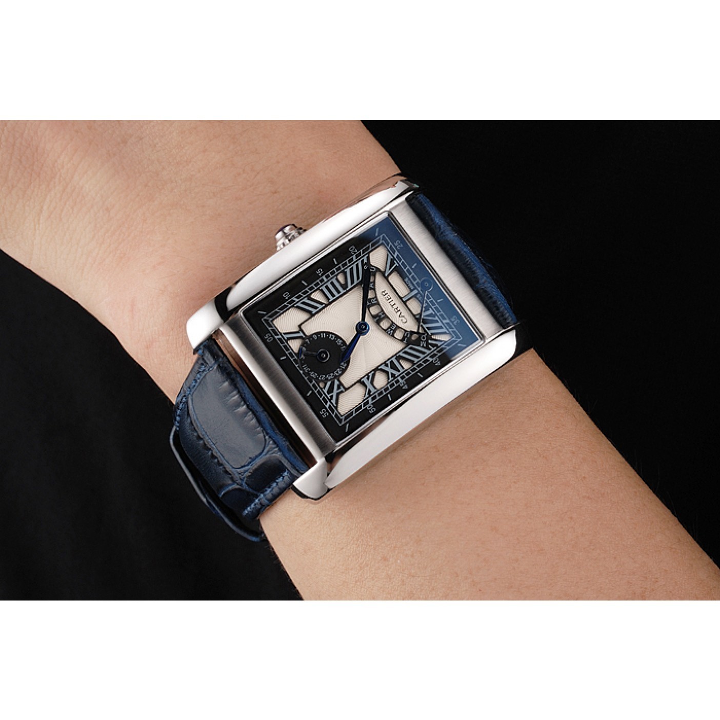 MiroTime Cartier Tank White Dial Stainless Steel Case Blue Leather Strap 622762