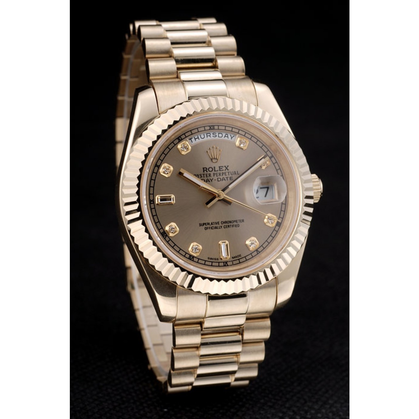 MiroTime Rolex Swiss DayDate Gold Stainless Steel Ribbed Bezel Gold Dial 41997