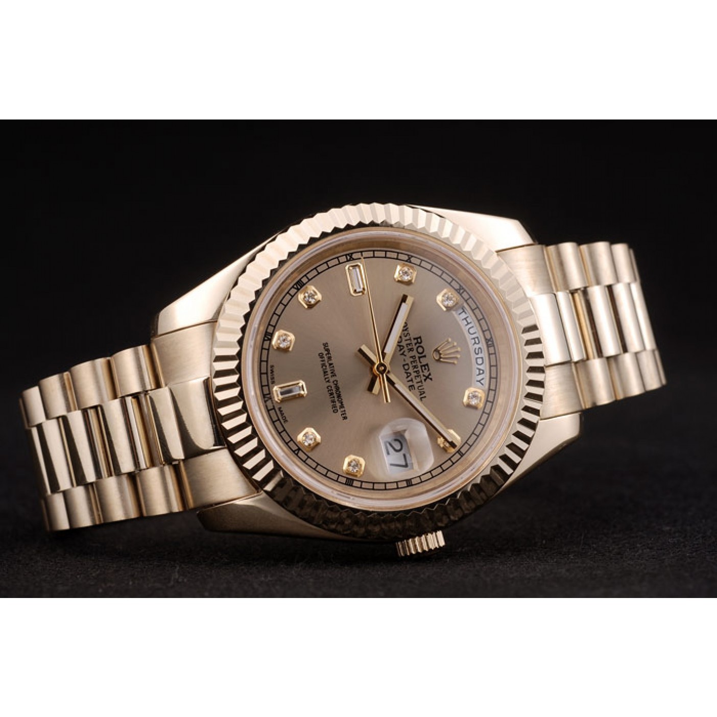 MiroTime Rolex Swiss DayDate Gold Stainless Steel Ribbed Bezel Gold Dial 41997