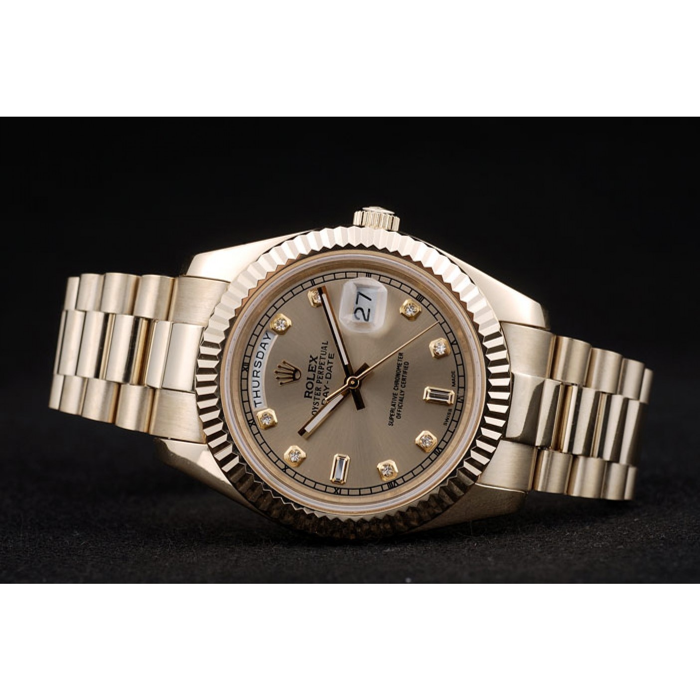 MiroTime Rolex Swiss DayDate Gold Stainless Steel Ribbed Bezel Gold Dial 41997