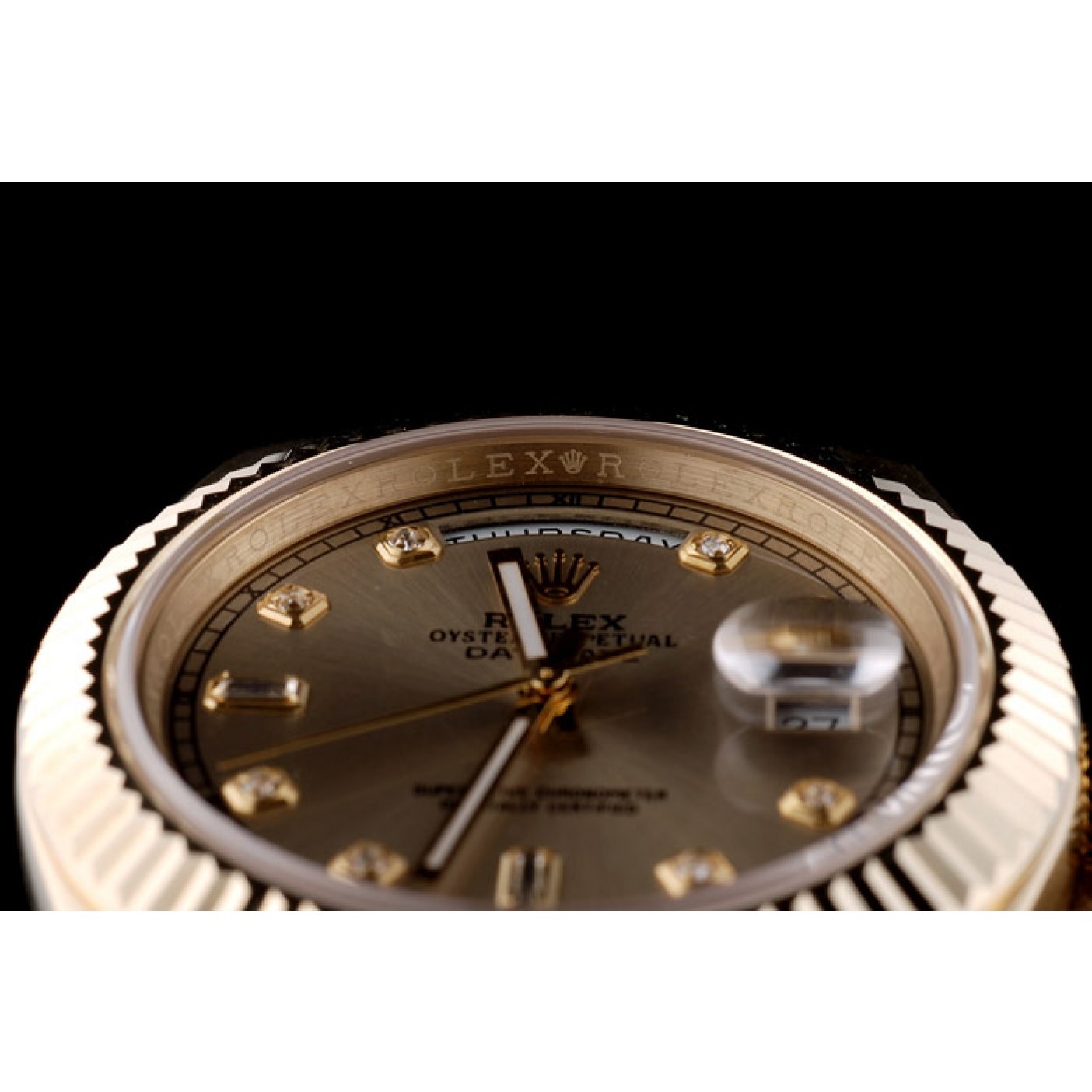 MiroTime Rolex Swiss DayDate Gold Stainless Steel Ribbed Bezel Gold Dial 41997