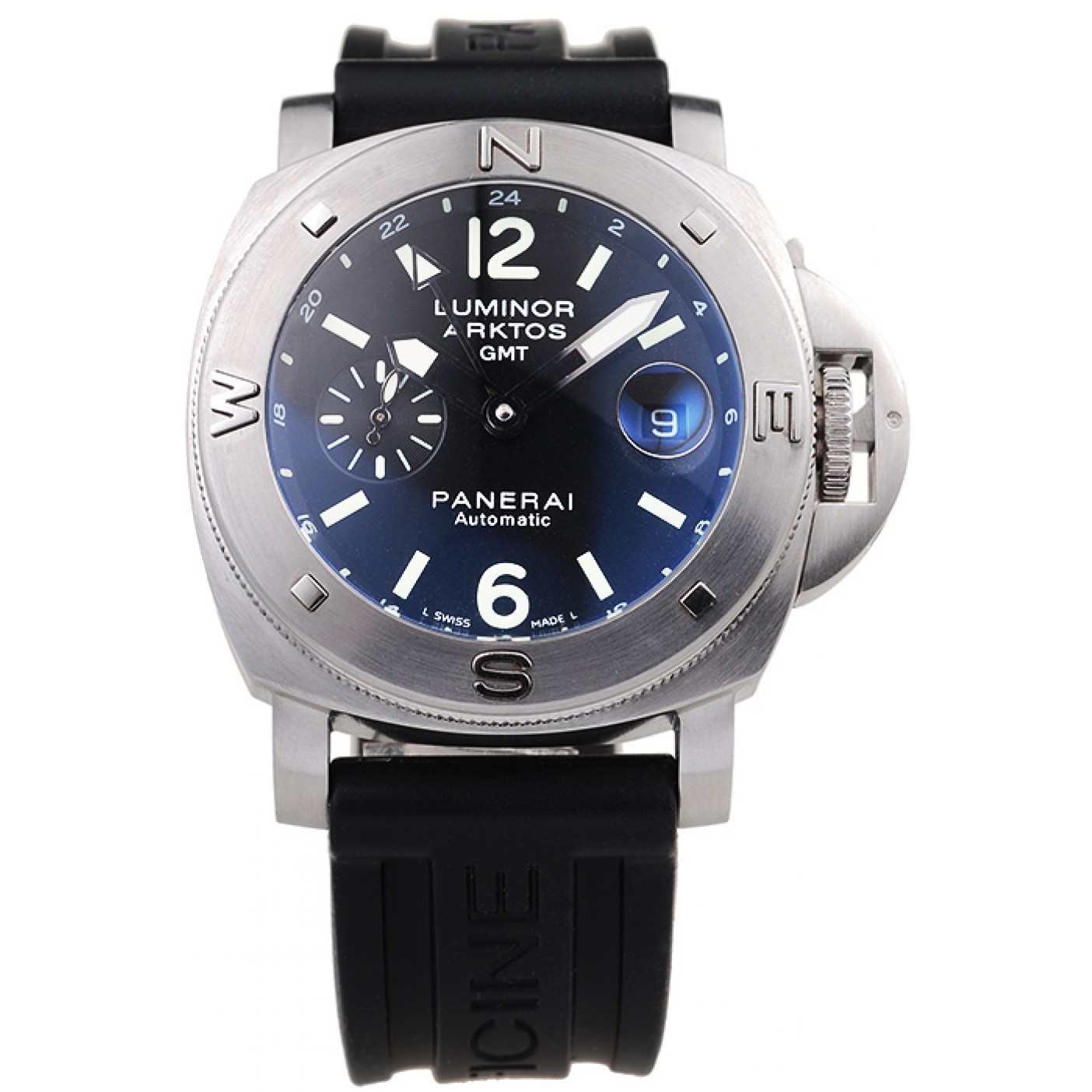 MiroTime Panerai Luminor Brushed Stainless Steel Case Black Dial Black Rubber Strap 98164