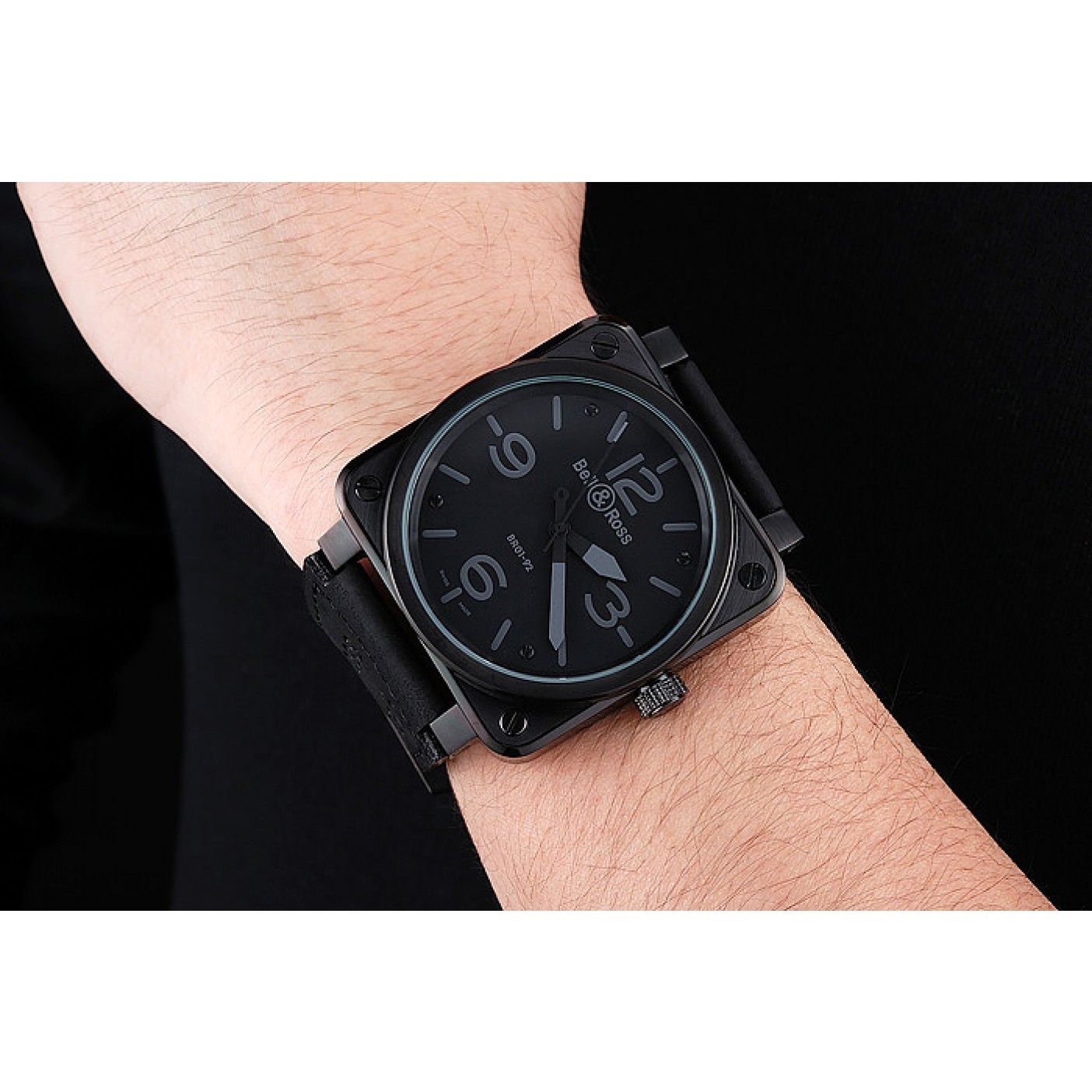 MiroTime Bell and Ross BR 01-92 Black Dial Black Case Black Leather Strap