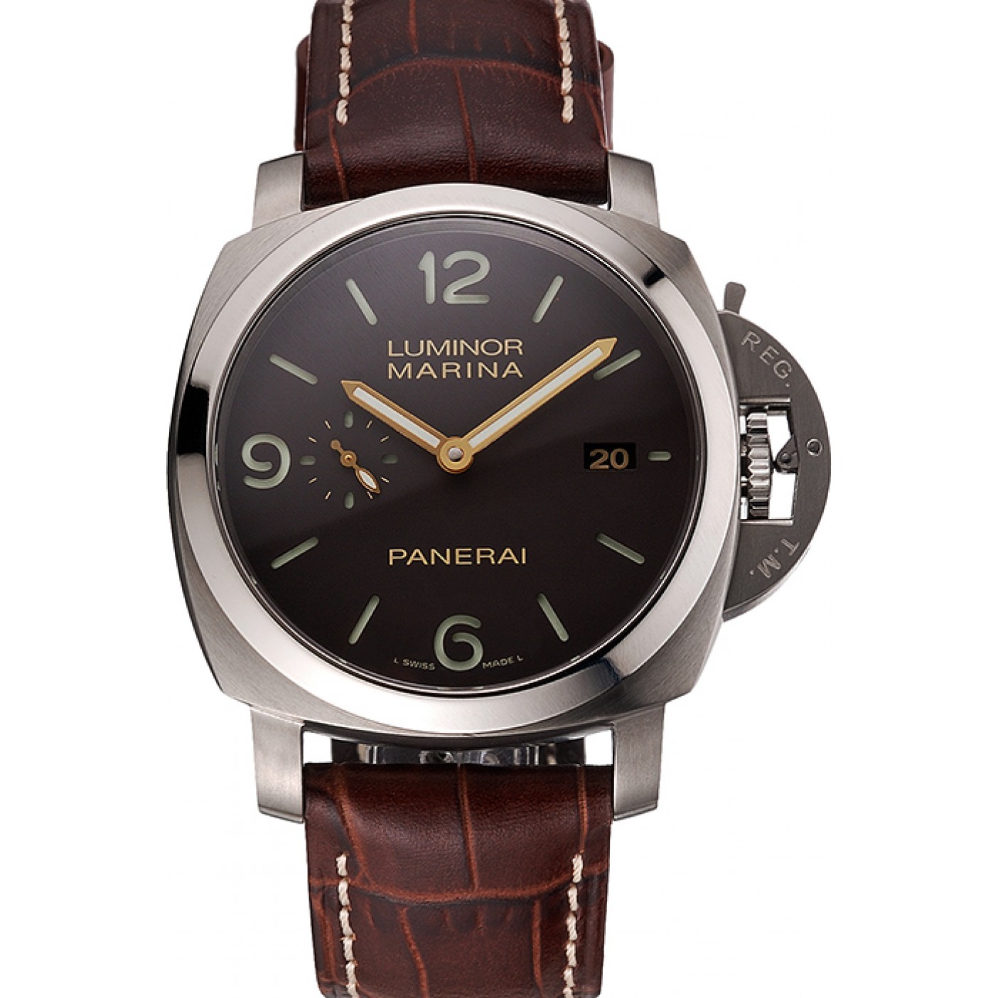 MiroTime Swiss Panerai Luminor Marina 1950 3 Days Brown Dial Stainless Steel Case Brown Leather Strap